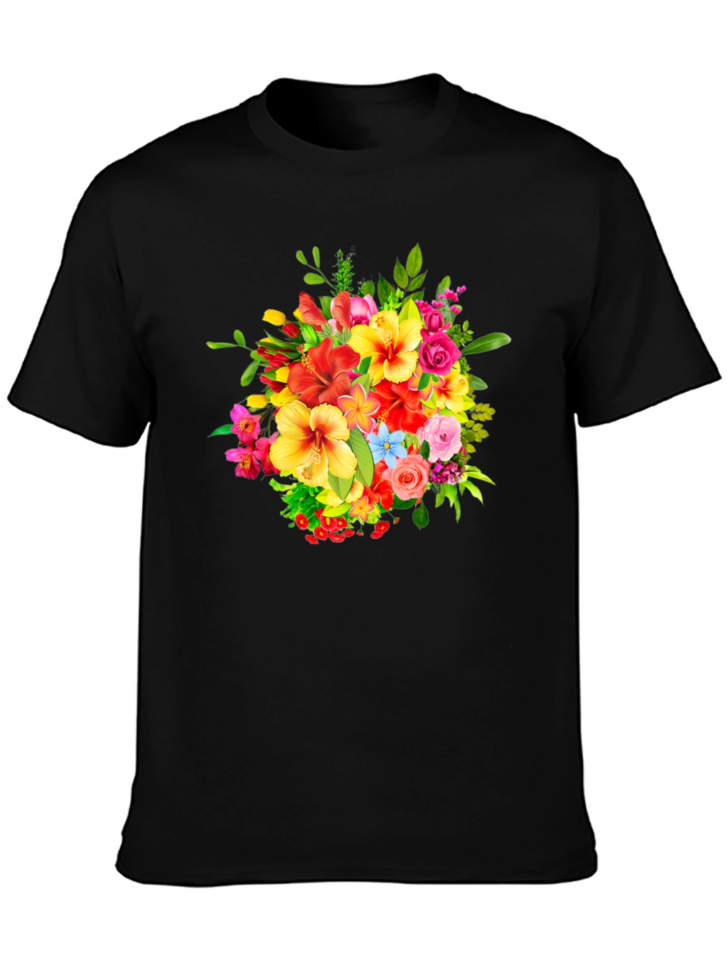 Floral Bouquet Graphic Print Black T-Shirt