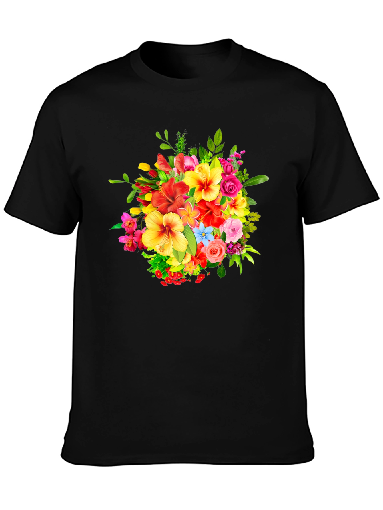 Floral Bouquet Graphic Print Black T-Shirt