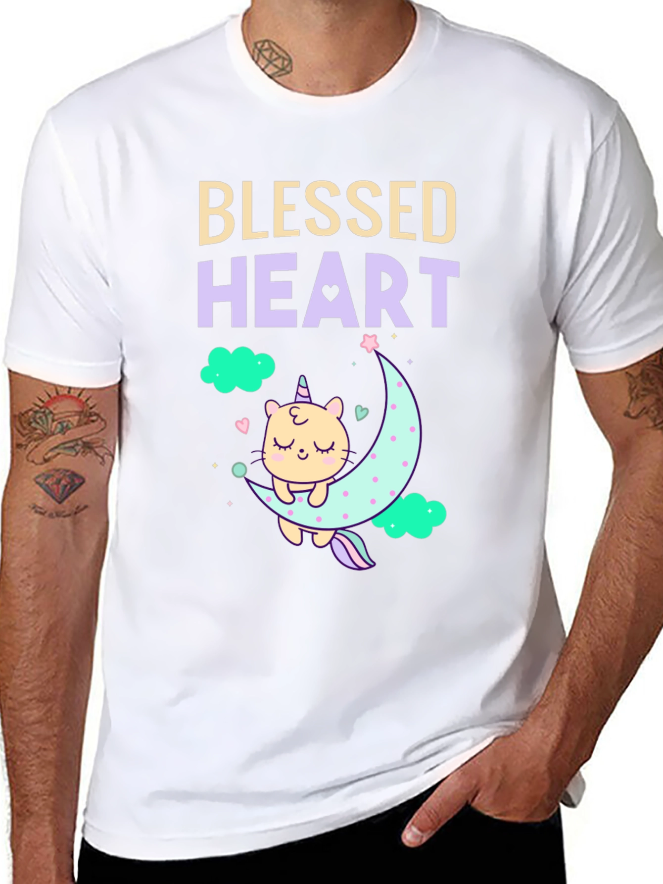 Blessed Heart Unicorn Cat Moon T-Shirt