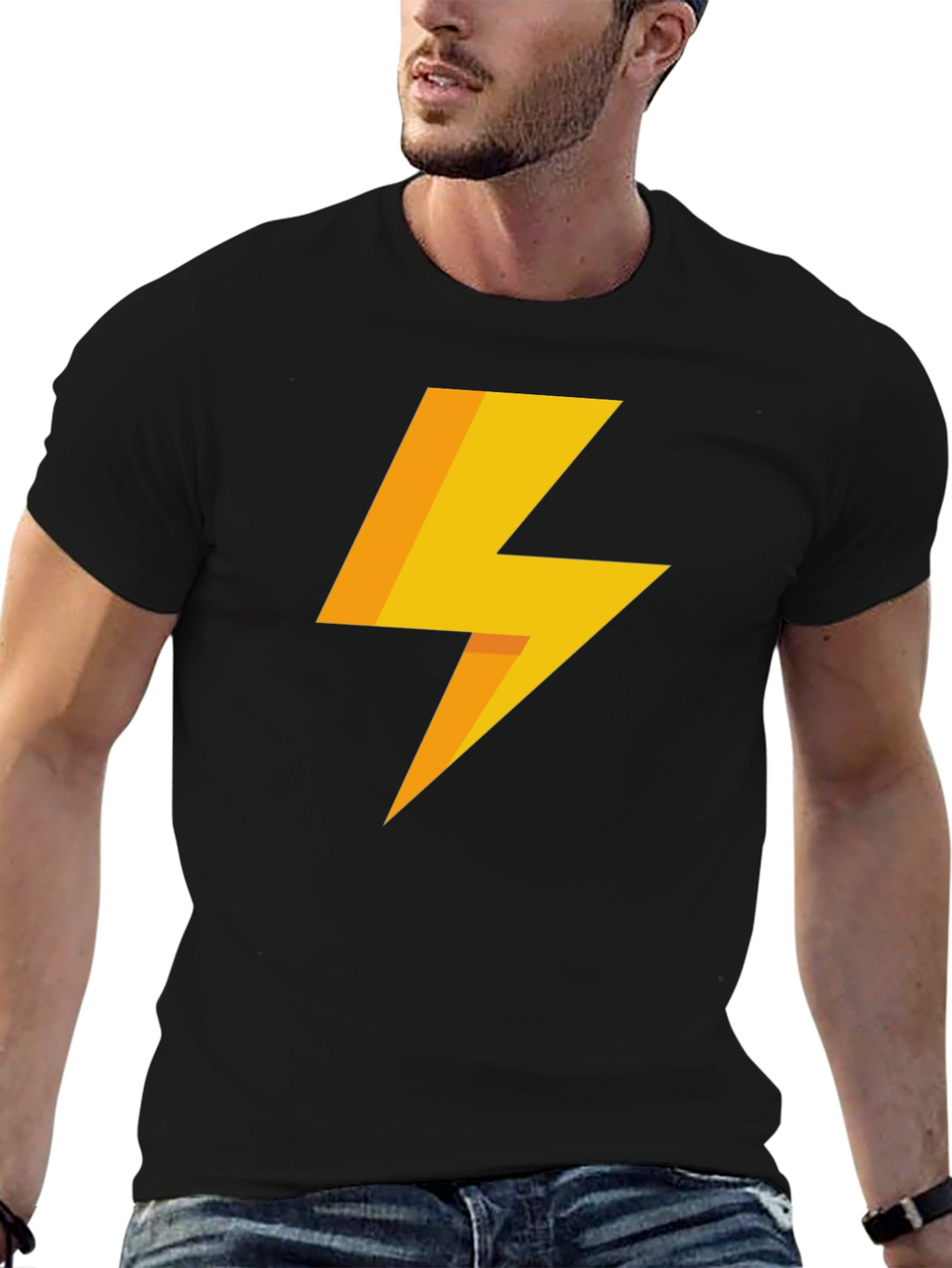 Lightning Bolt Graphic Tee - Black Cotton T-Shirt