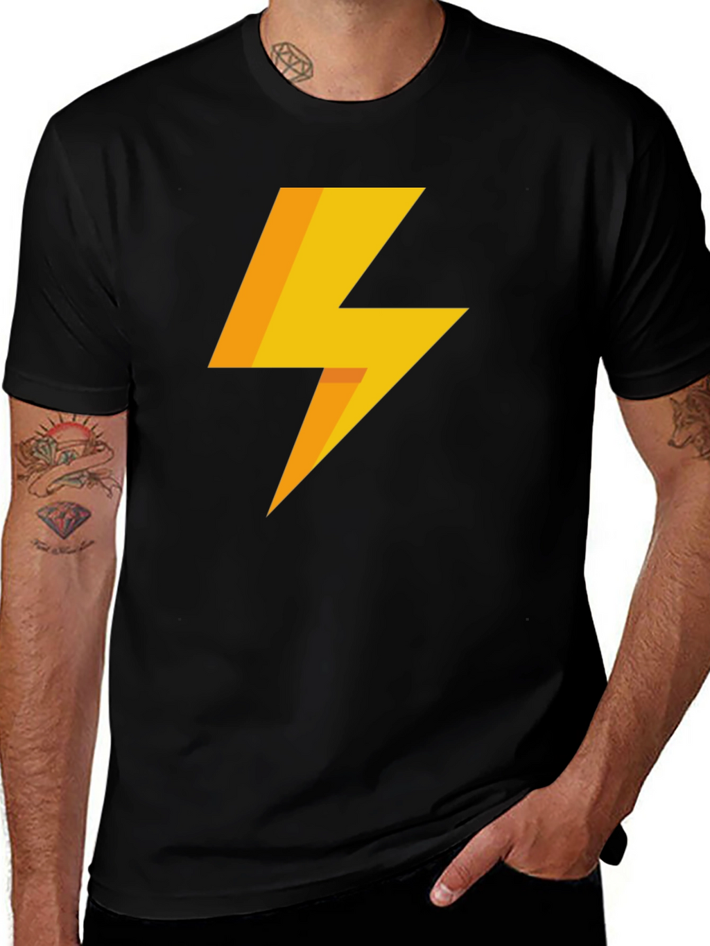 Lightning Bolt Graphic Tee - Black Cotton T-Shirt