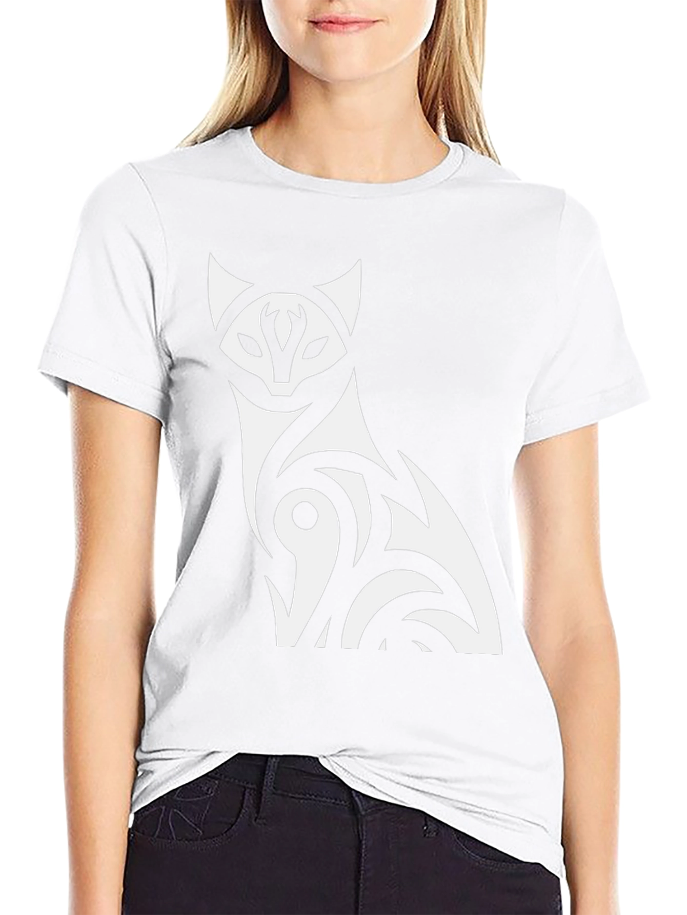 Tribal Cat Graphic T-Shirt - Black