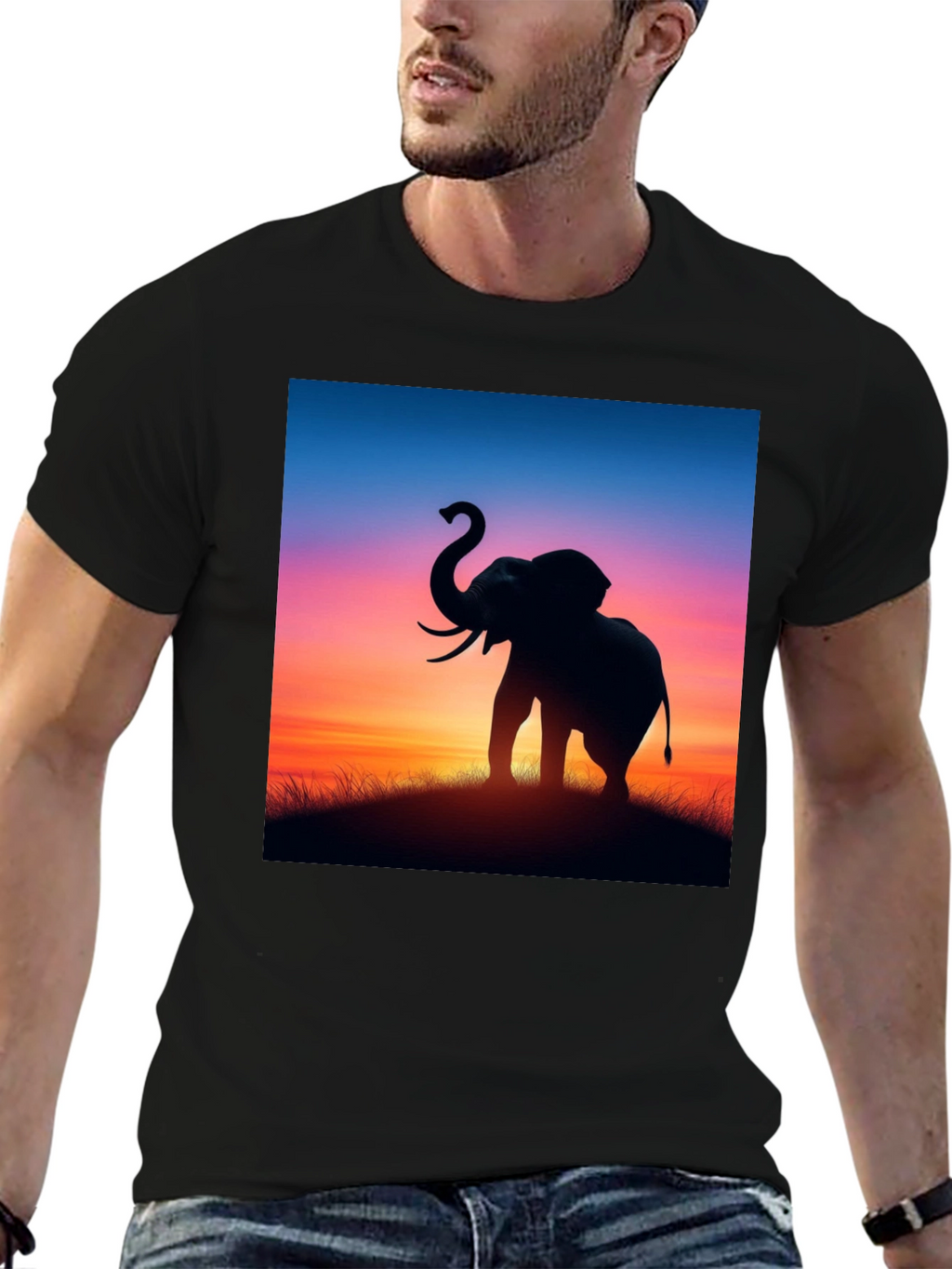 Elephant Sunset Graphic Tee - Stylish Black T-Shirt
