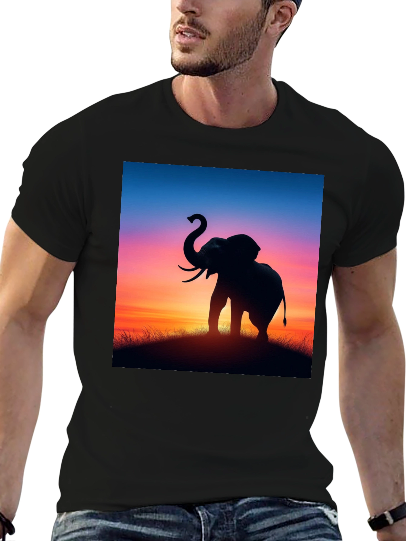 Elephant Sunset Graphic Tee - Stylish Black T-Shirt