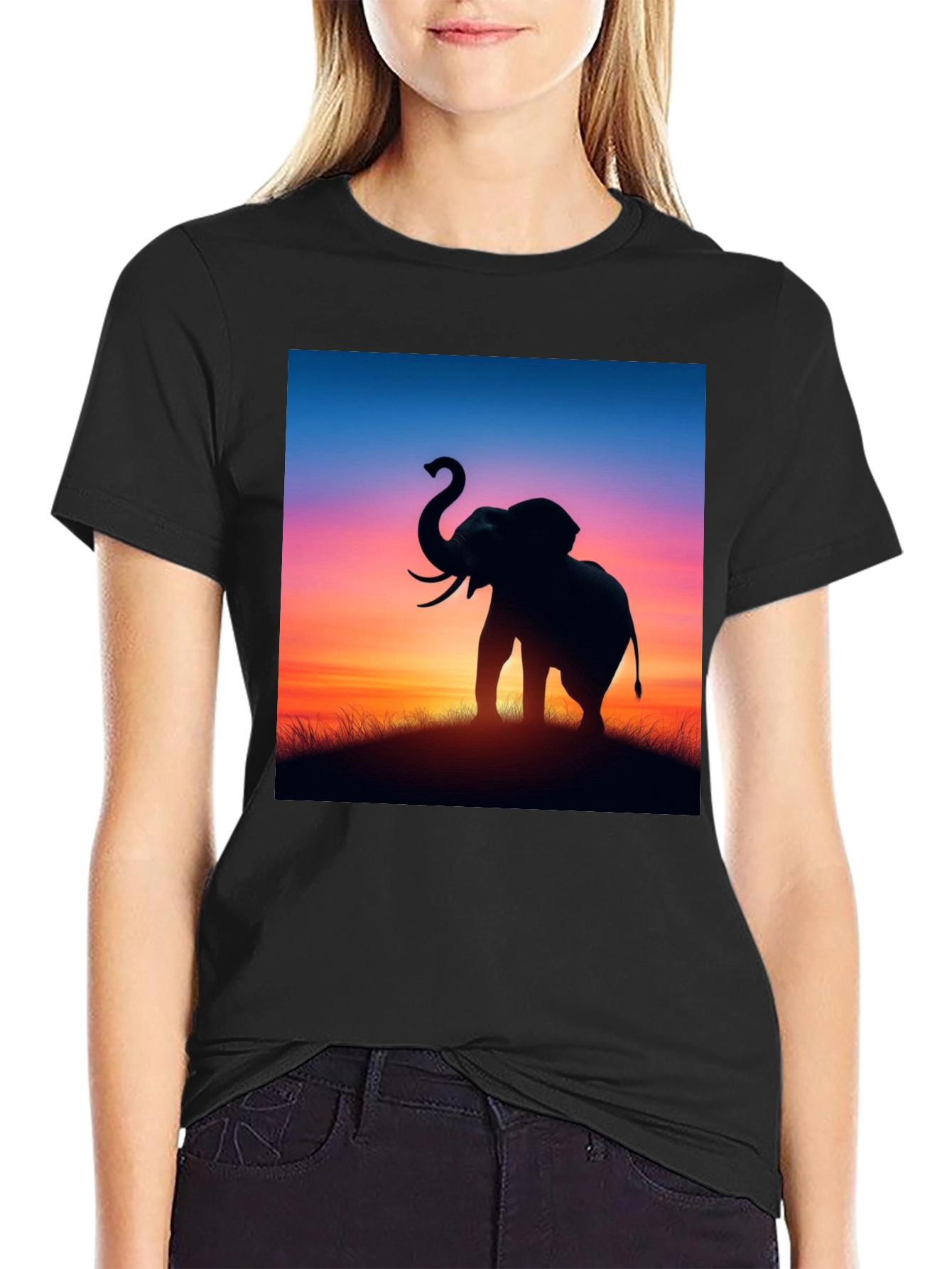 Elephant Sunset Graphic Tee - Stylish Black T-Shirt
