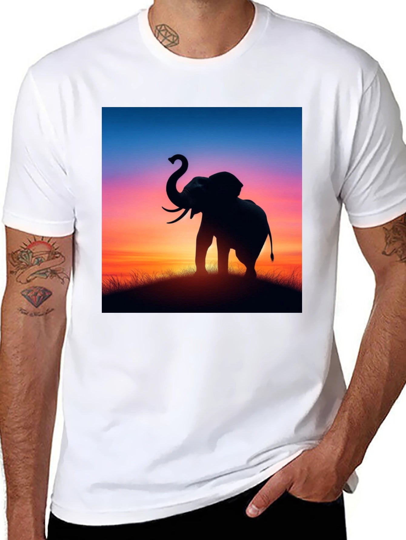 Elephant Sunset Graphic Tee - Stylish Black T-Shirt