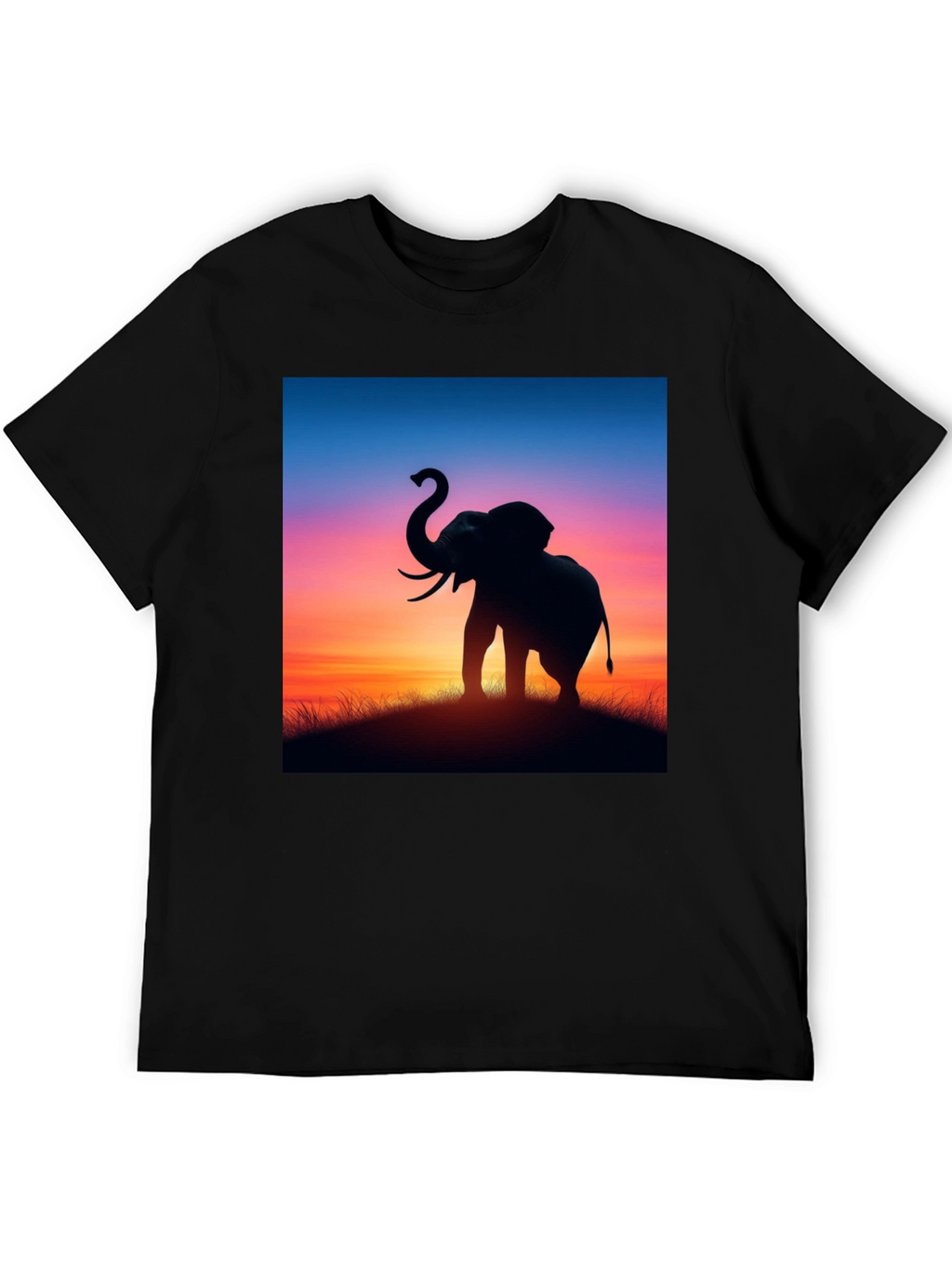 Elephant Sunset Graphic Tee - Stylish Black T-Shirt