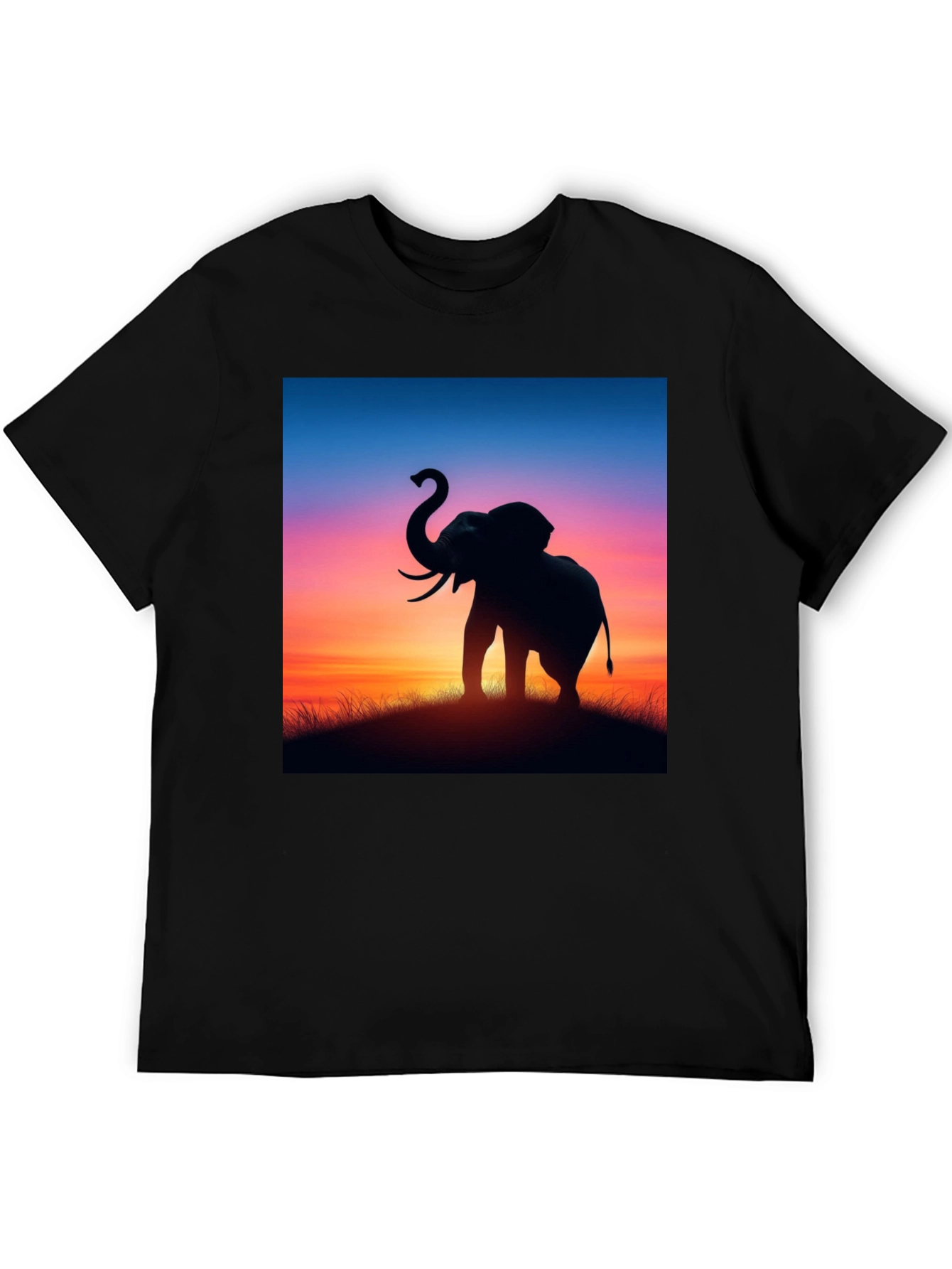 Elephant Sunset Graphic Tee - Stylish Black T-Shirt