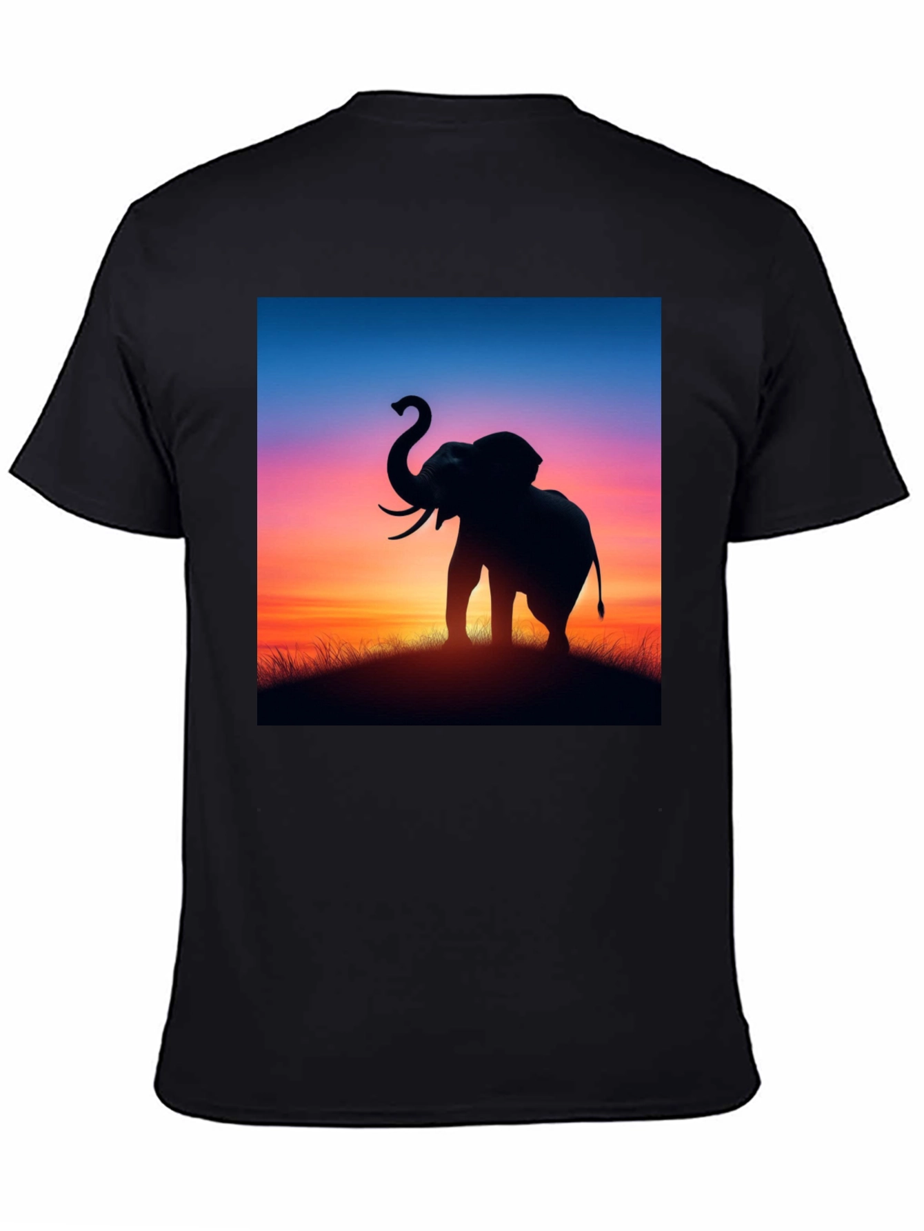 Elephant Sunset Graphic Tee - Stylish Black T-Shirt