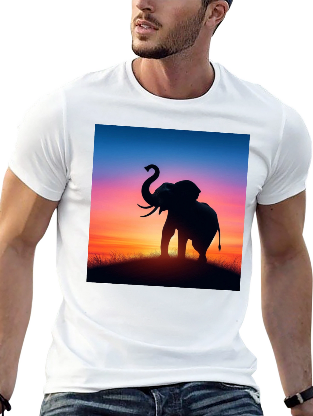 Elephant Sunset Graphic Tee - Stylish Black T-Shirt