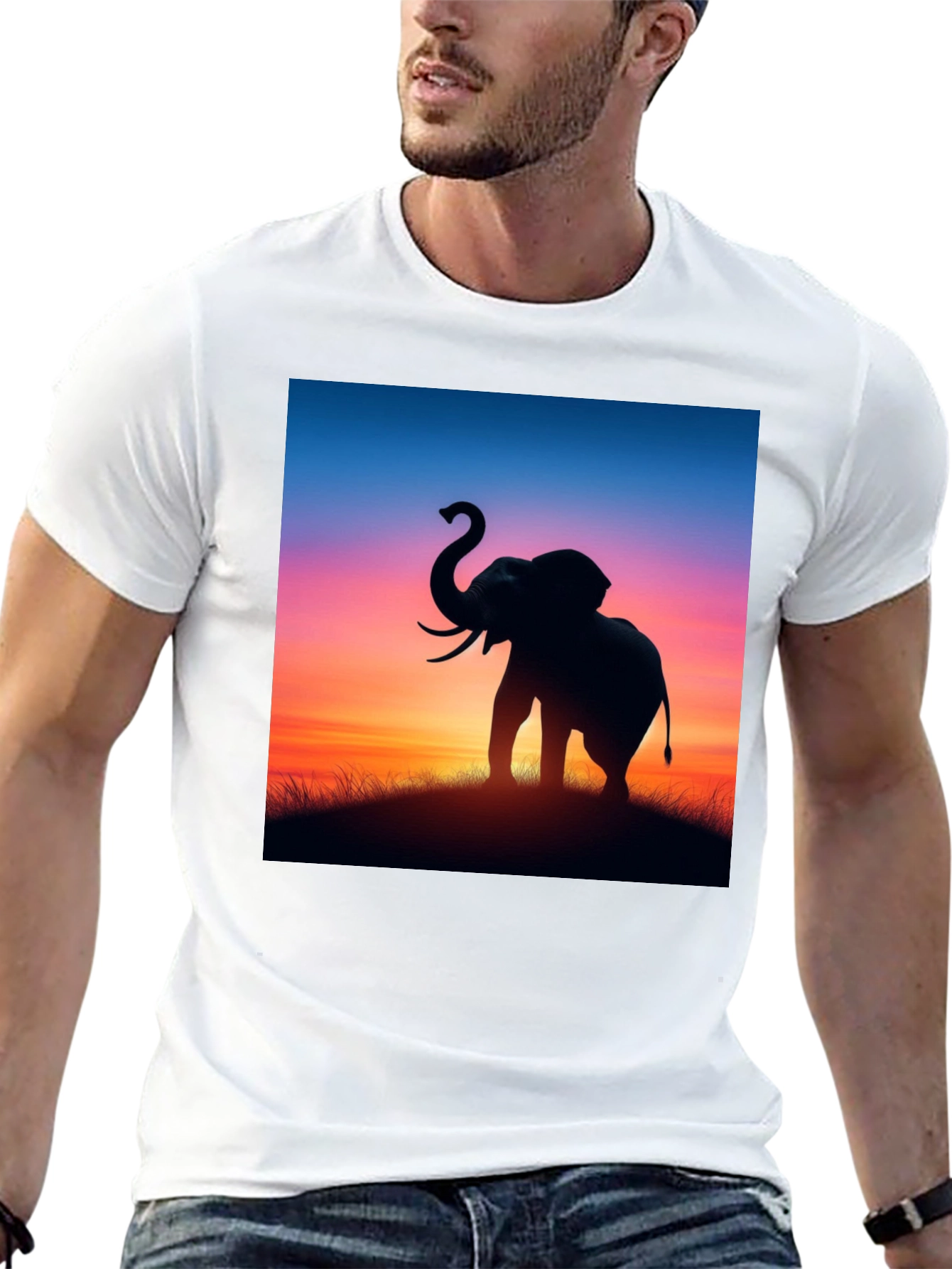 Elephant Sunset Graphic Tee - Stylish Black T-Shirt