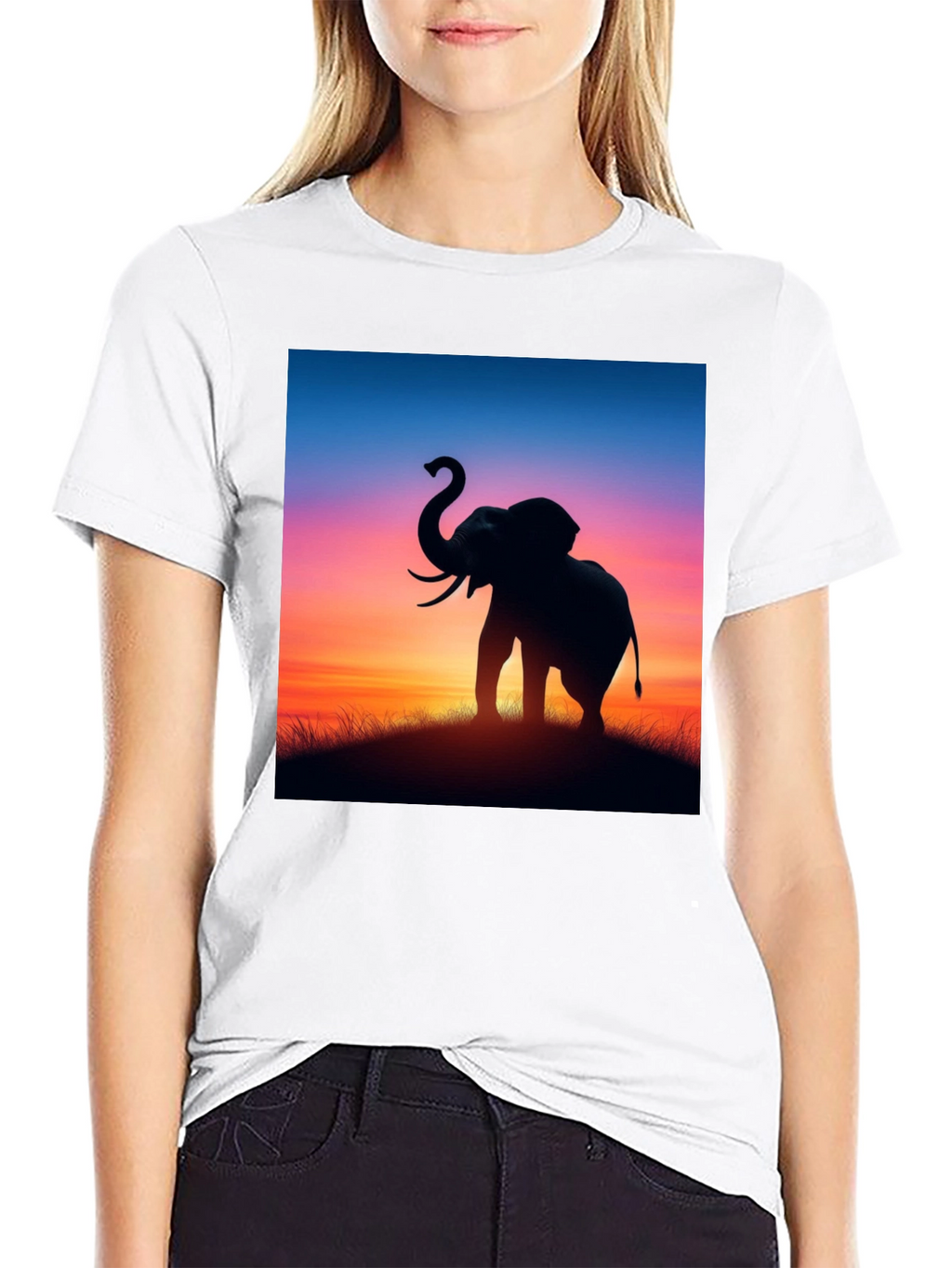 Elephant Sunset Graphic Tee - Stylish Black T-Shirt