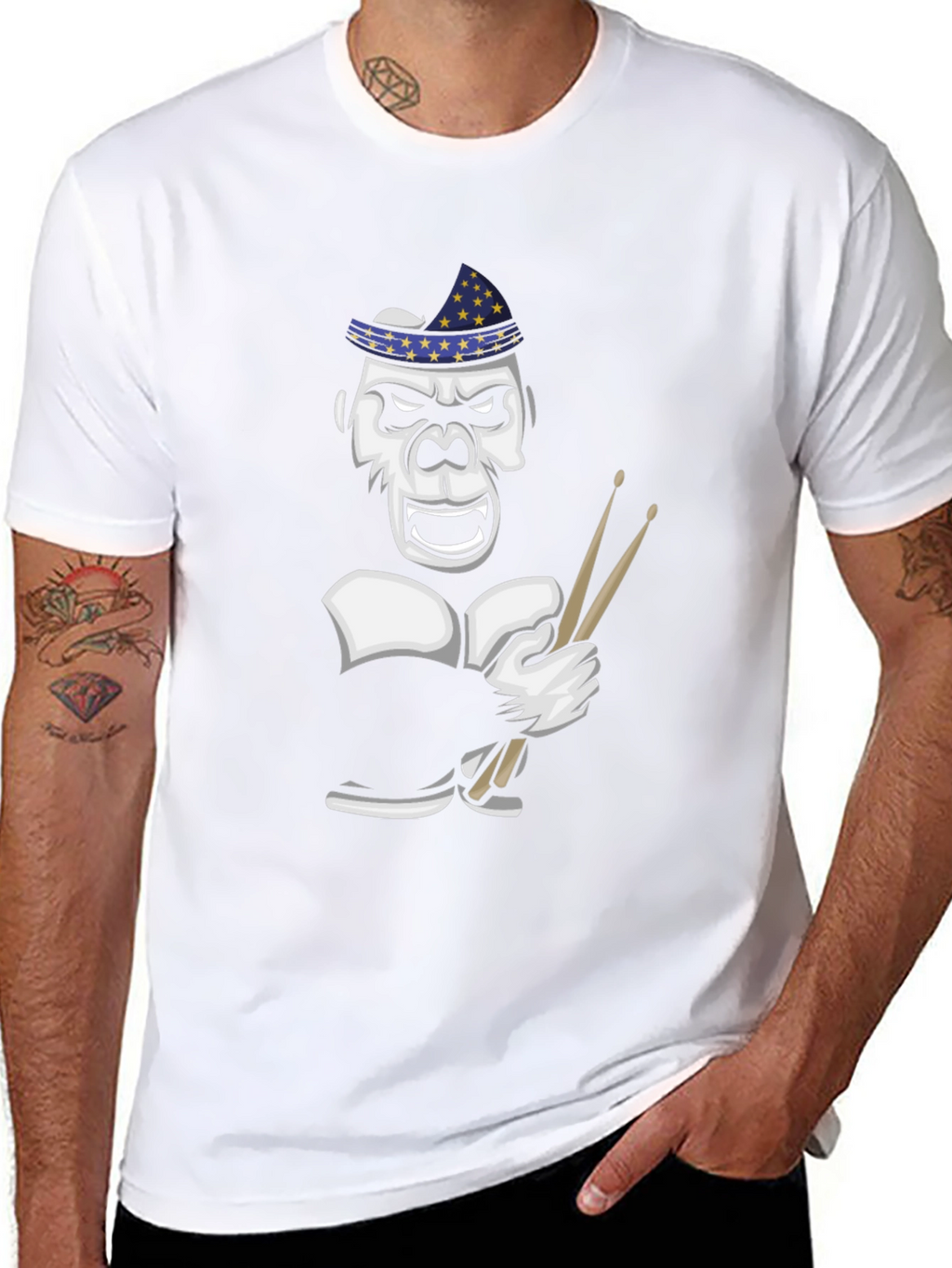 Drummer Gorilla T-Shirt - Star Hat