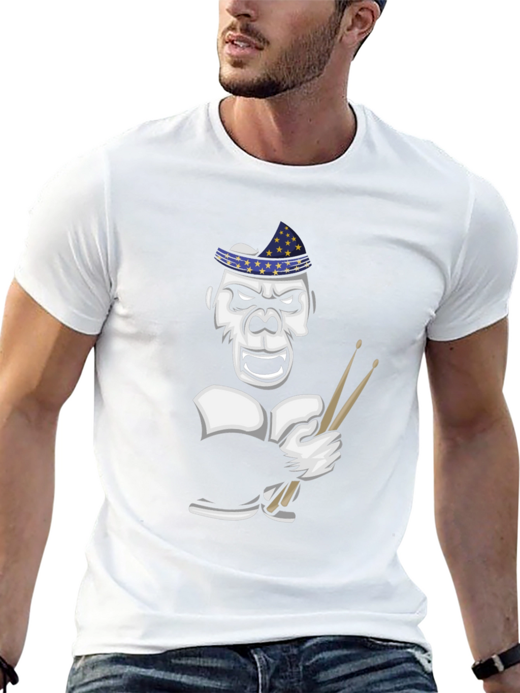 Drummer Gorilla T-Shirt - Star Hat