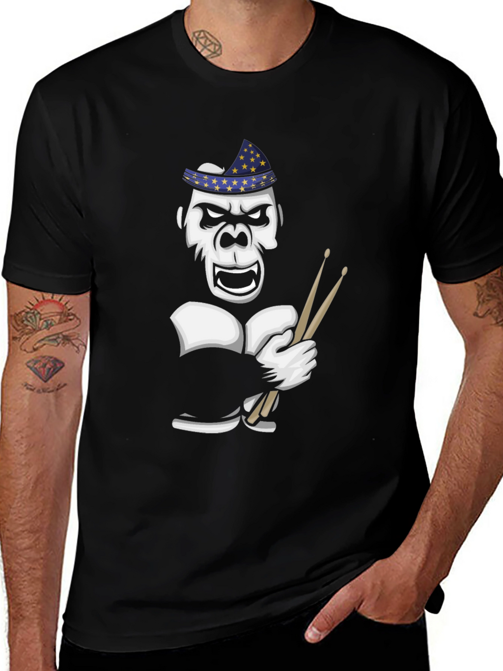 Drummer Gorilla T-Shirt - Star Hat