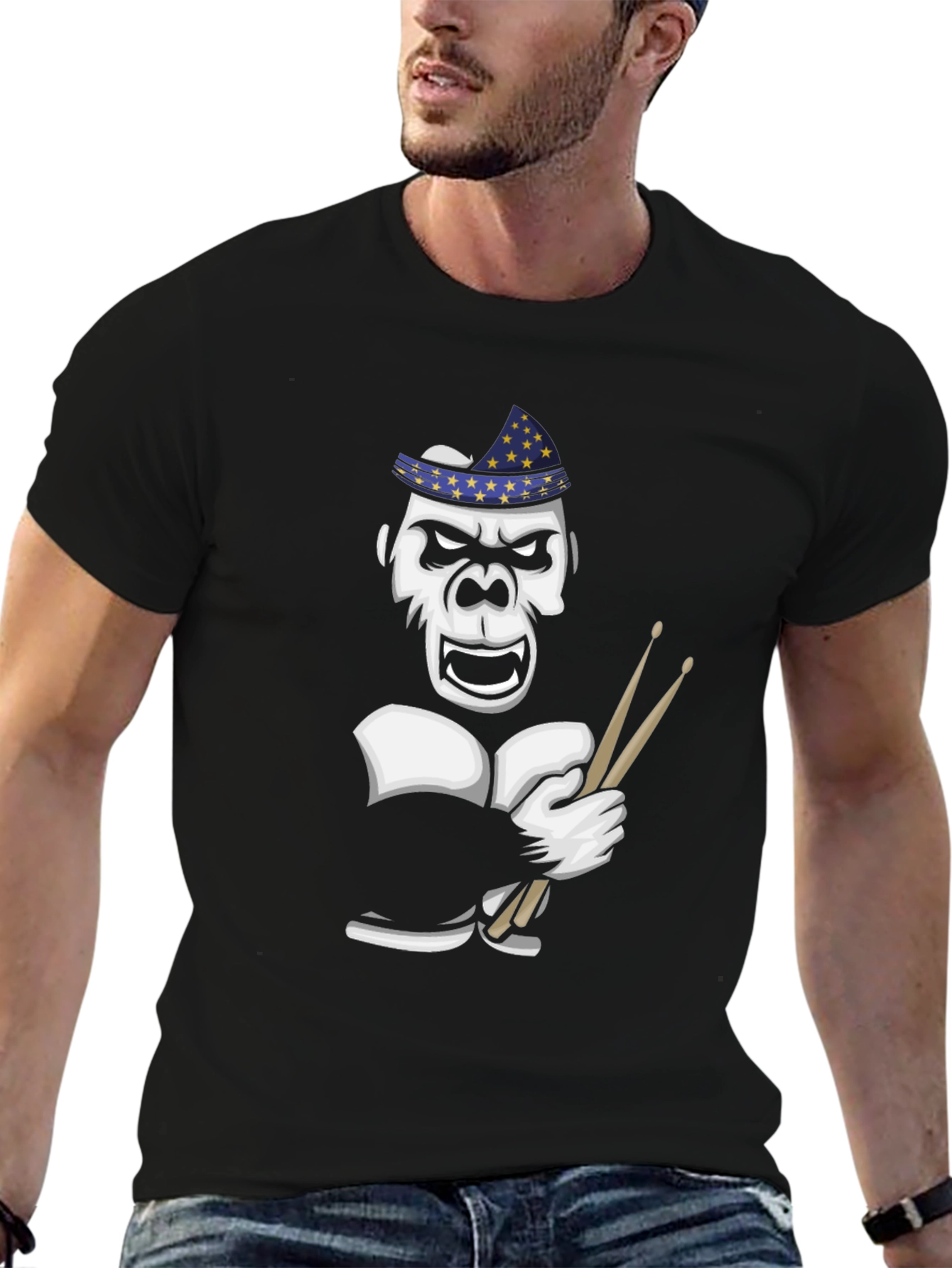 Drummer Gorilla T-Shirt - Star Hat