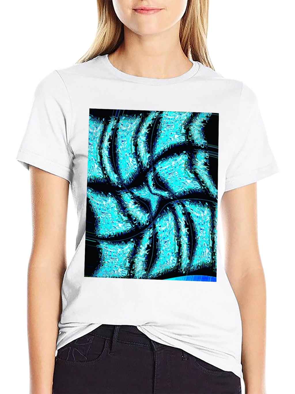 Abstract Aqua Print Black T-Shirt