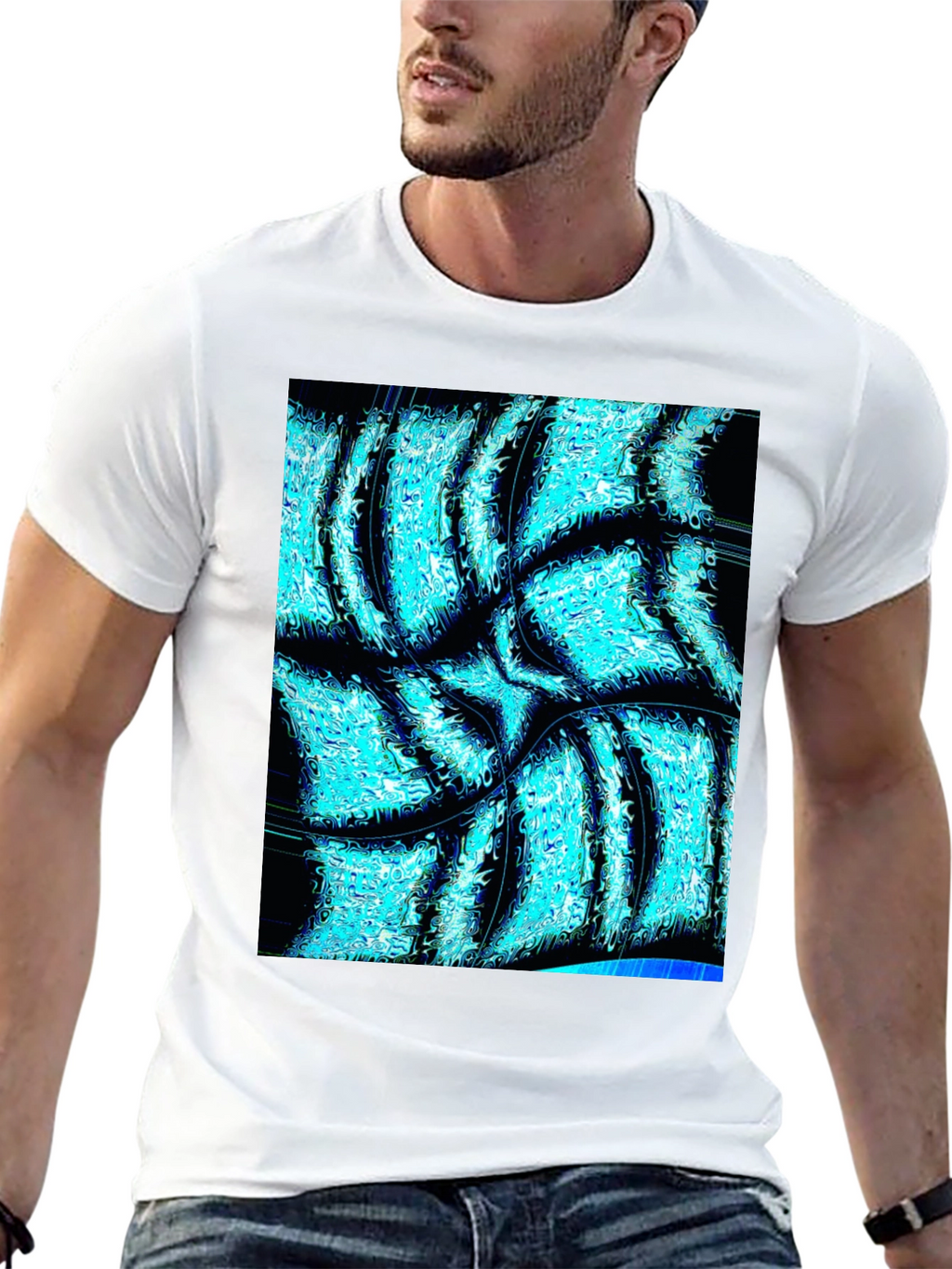 Abstract Aqua Print Black T-Shirt