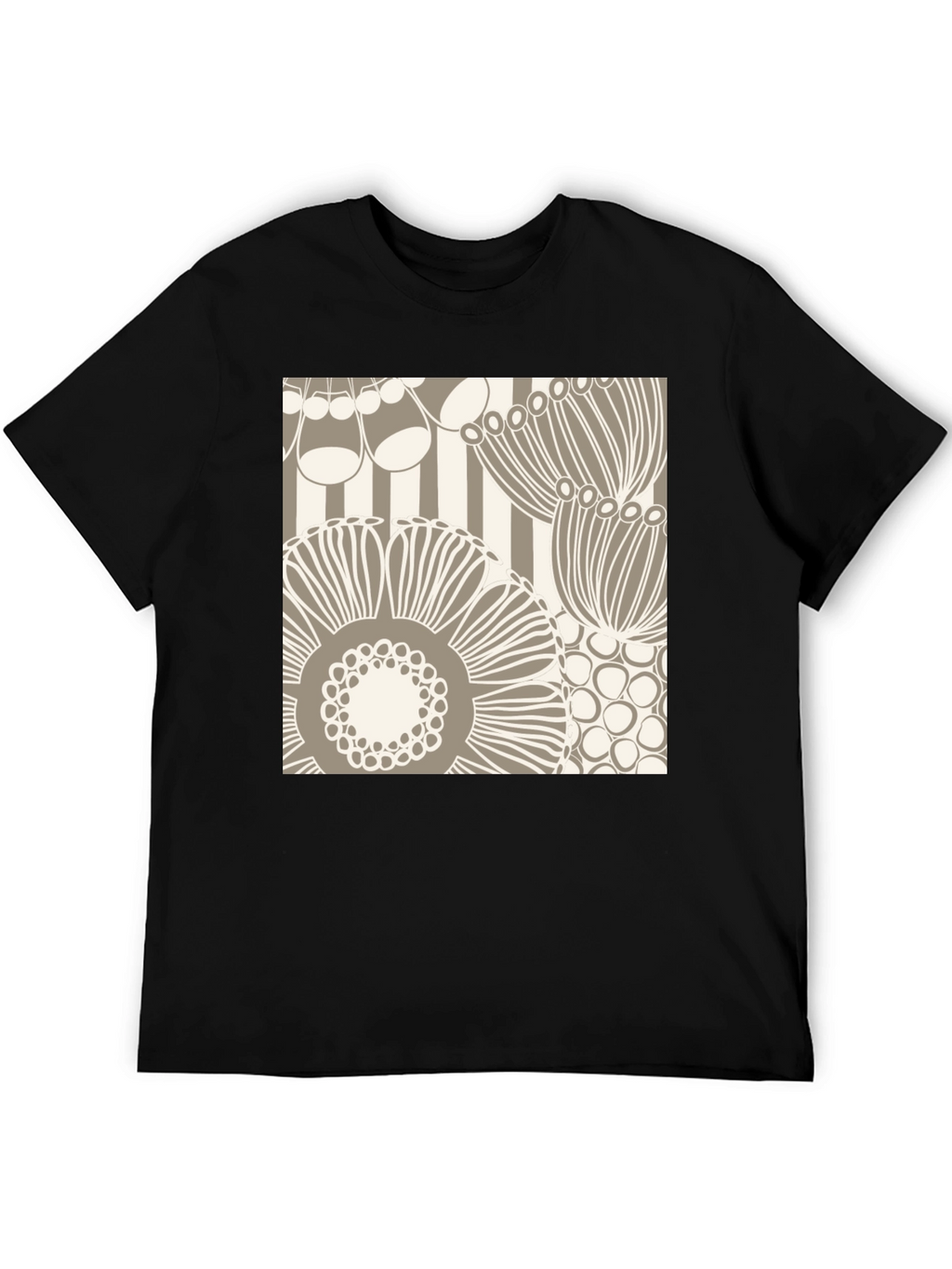 Abstract Floral Graphic Print Black T-Shirt