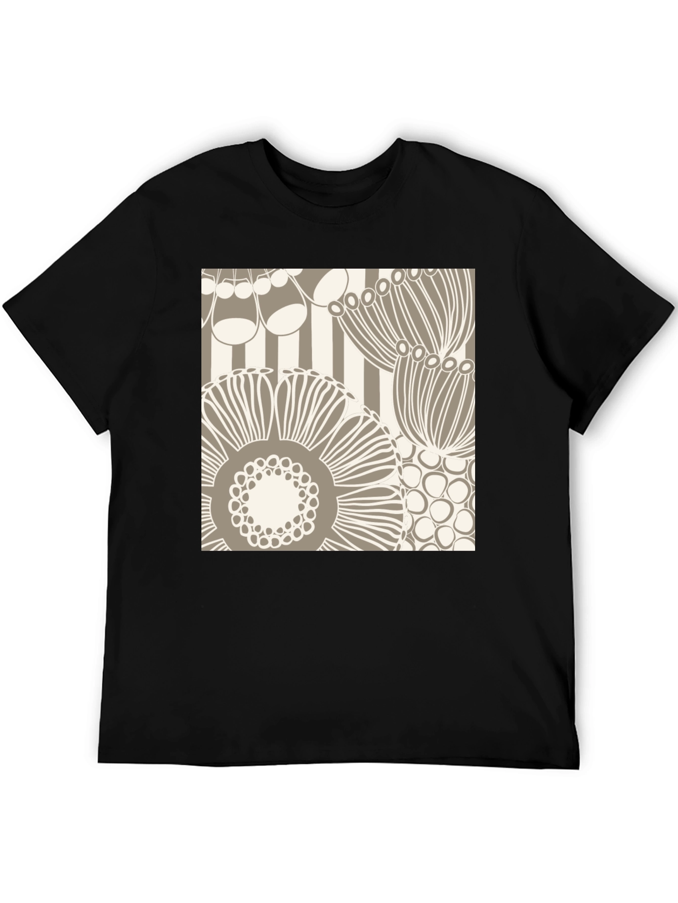 Abstract Floral Graphic Print Black T-Shirt