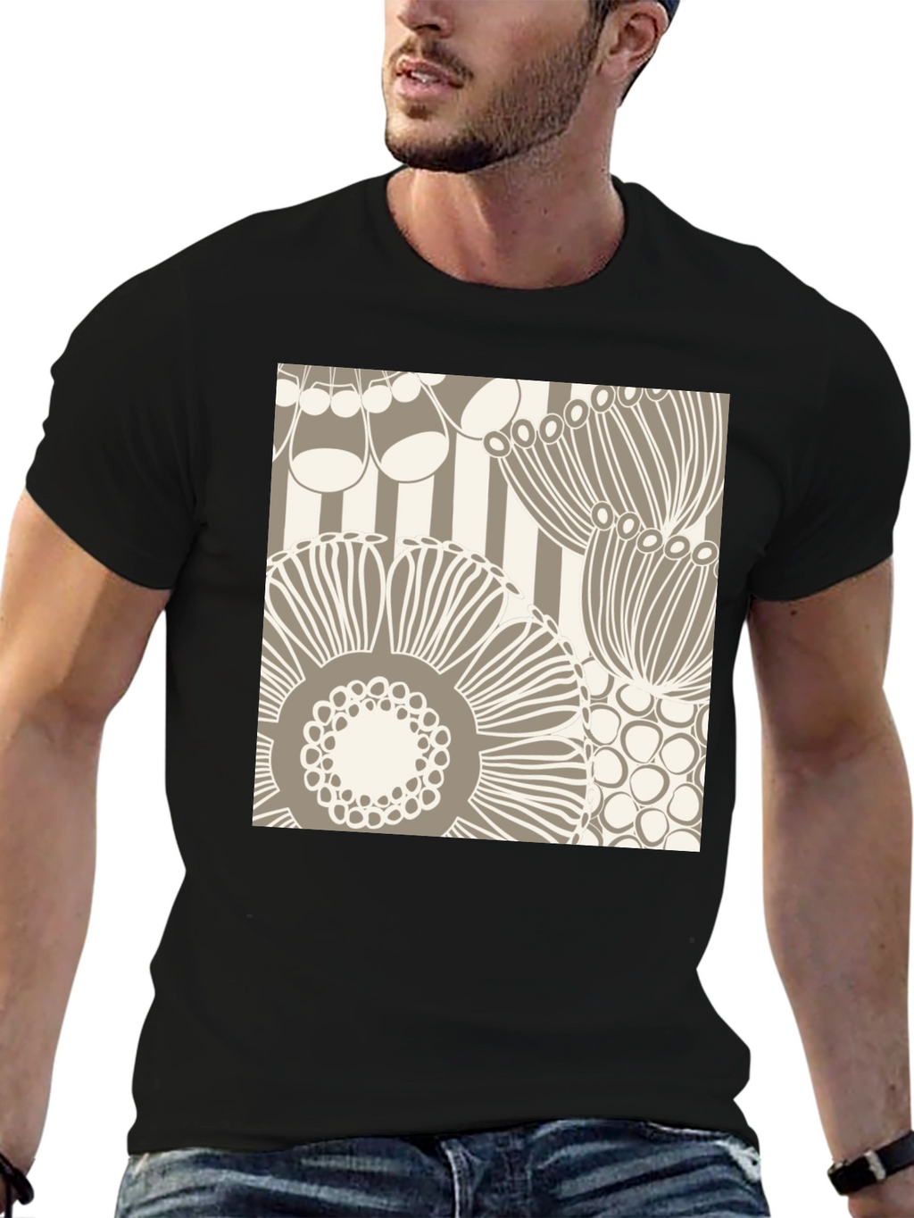 Abstract Floral Graphic Print Black T-Shirt