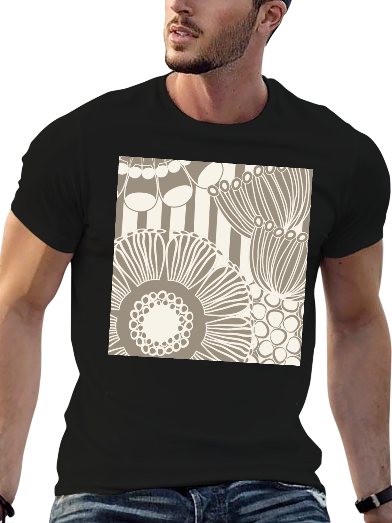 Abstract Floral Graphic Print Black T-Shirt