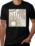 Abstract Floral Graphic Print Black T-Shirt