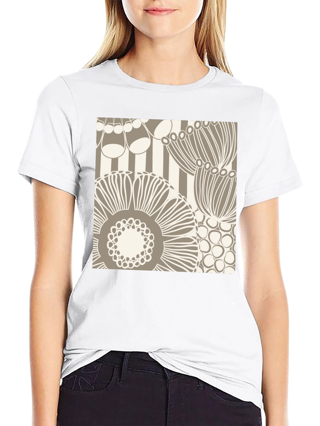 Abstract Floral Graphic Print Black T-Shirt
