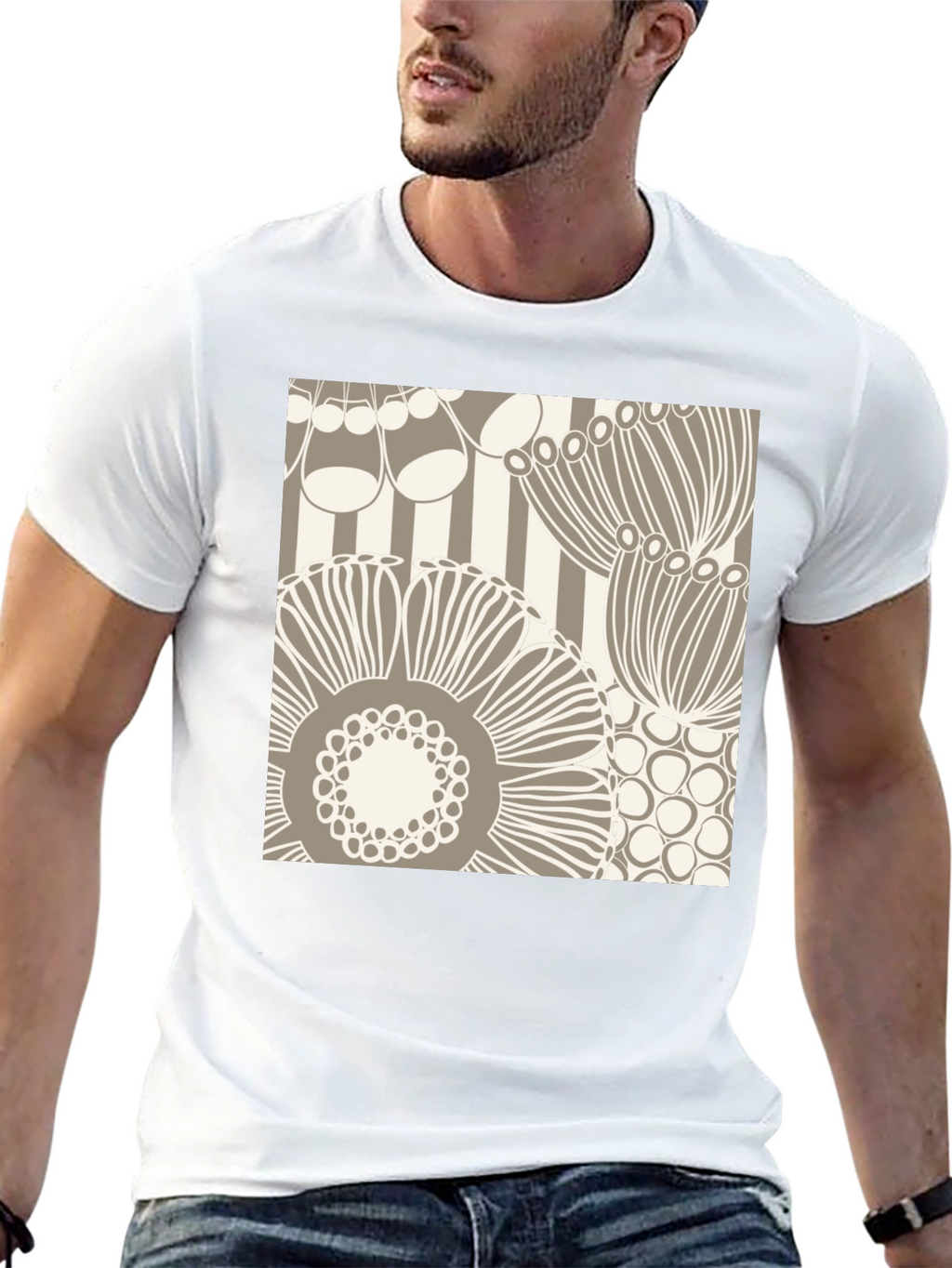 Abstract Floral Graphic Print Black T-Shirt