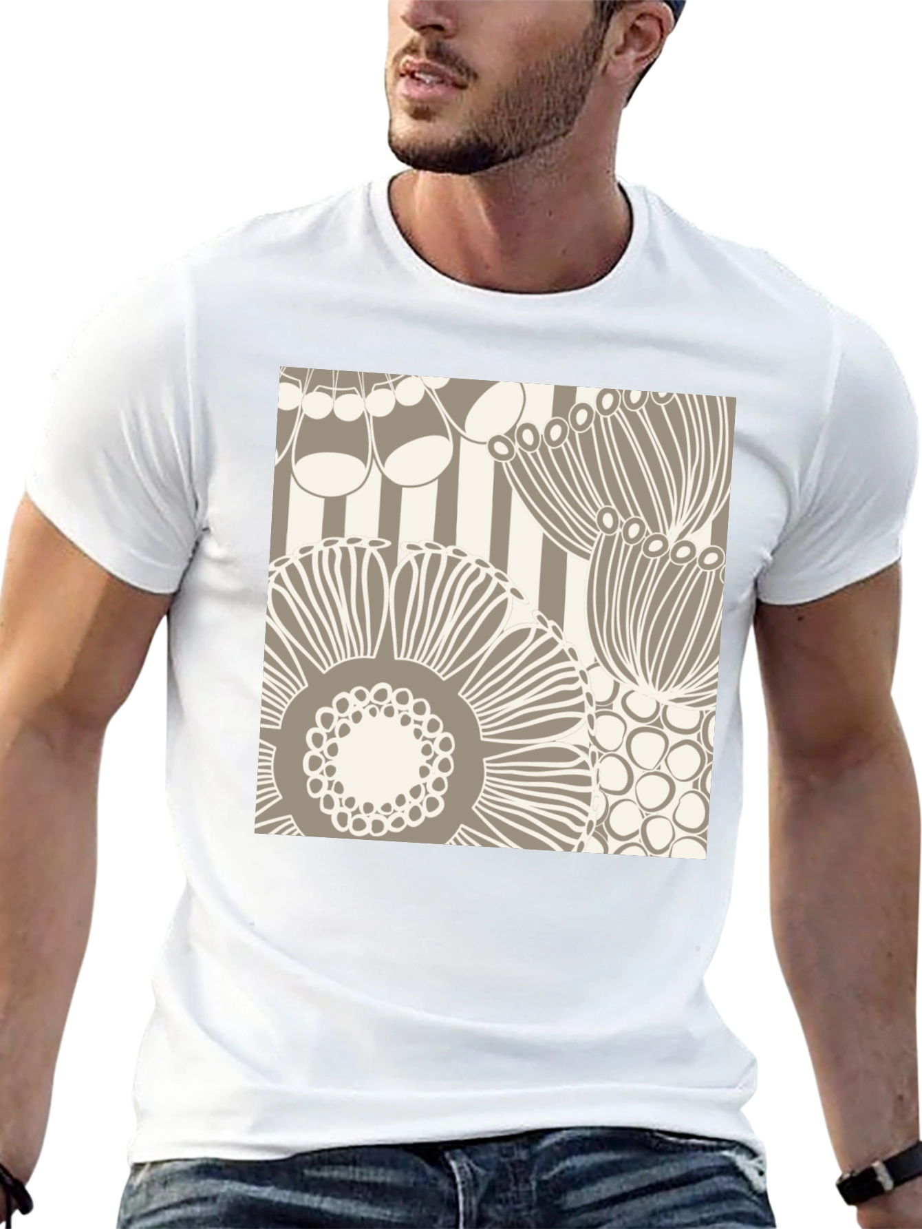 Abstract Floral Graphic Print Black T-Shirt