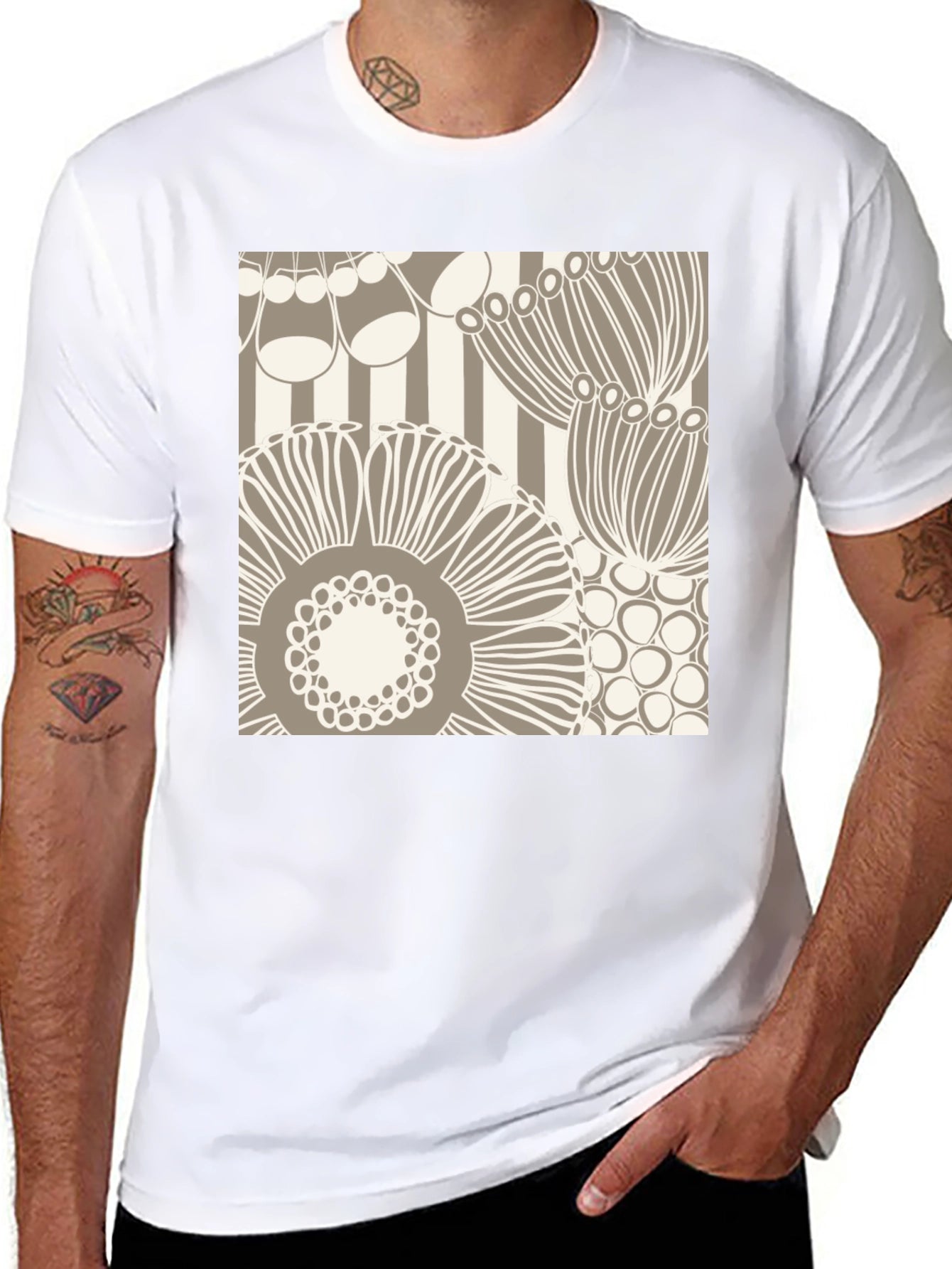 Abstract Floral Graphic Print Black T-Shirt