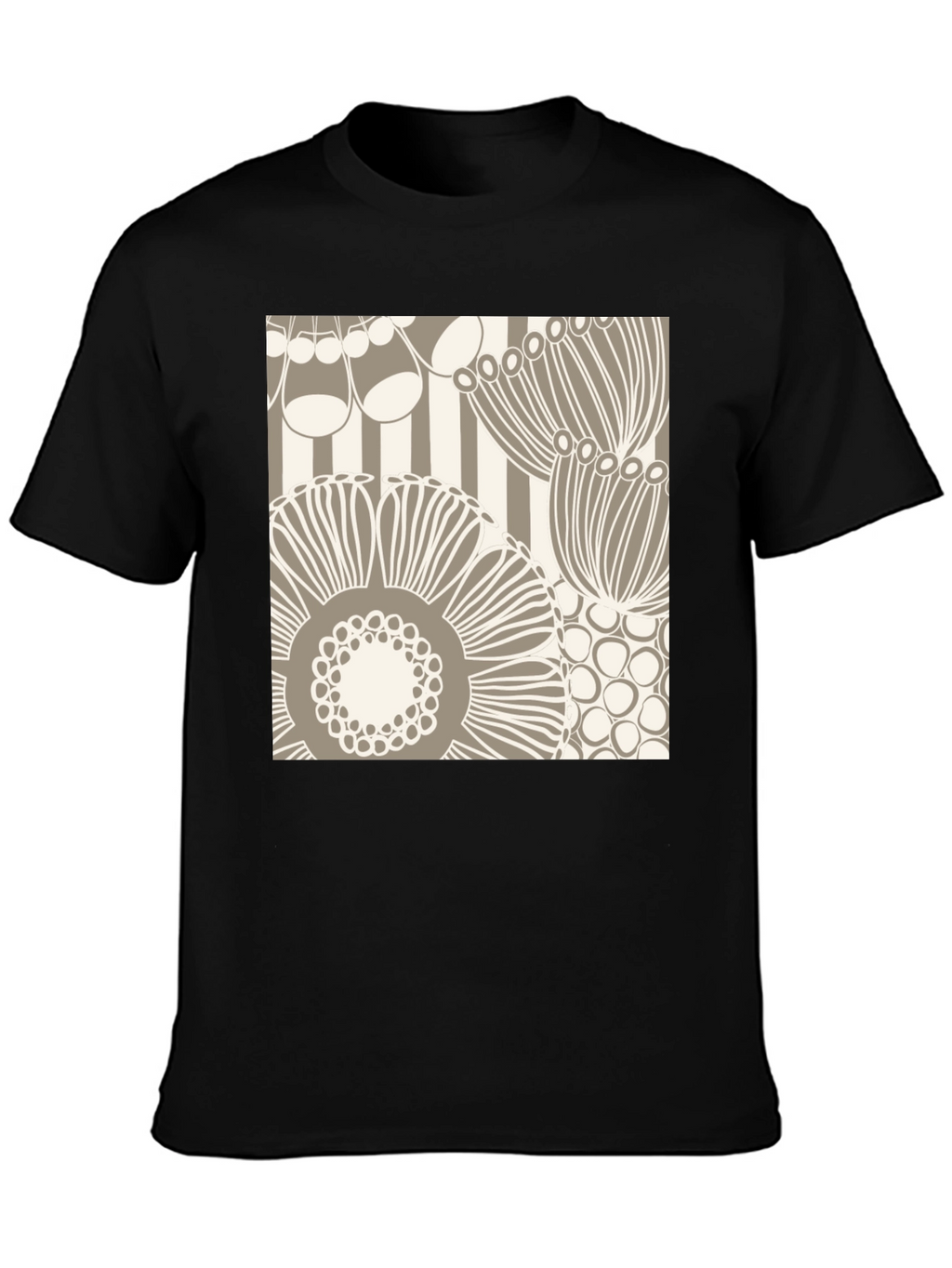 Abstract Floral Graphic Print Black T-Shirt