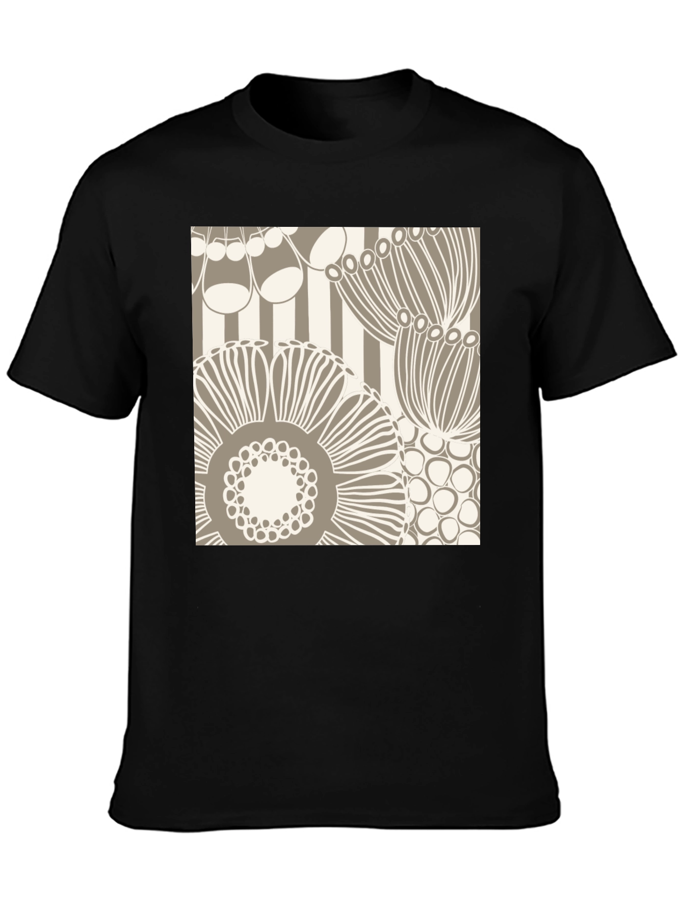 Abstract Floral Graphic Print Black T-Shirt