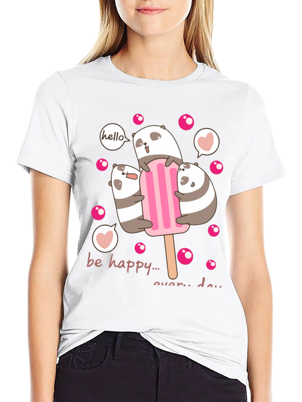 Cute Panda Bear Ice Cream Graphic Tee