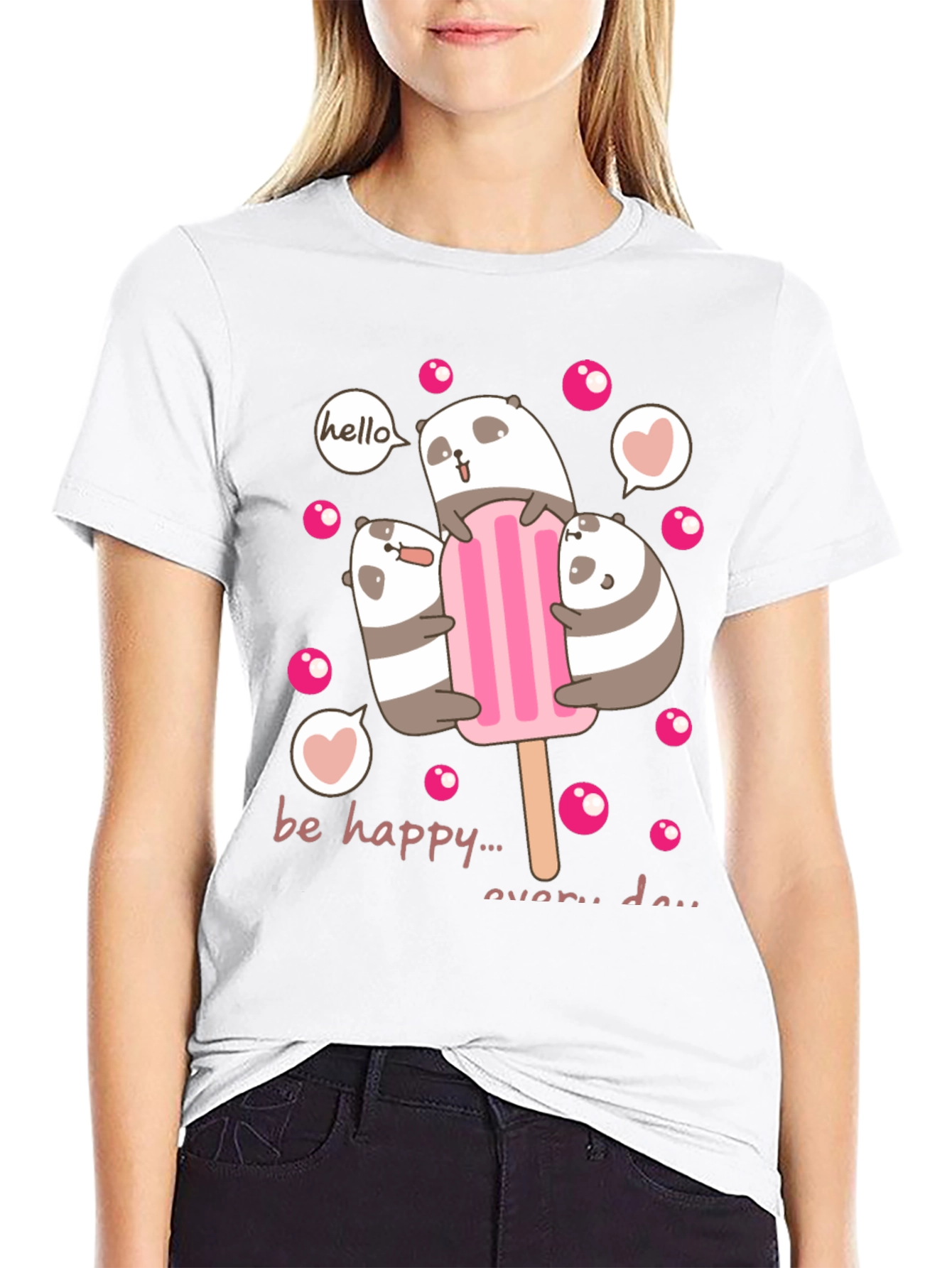 Cute Panda Bear Ice Cream Graphic Tee