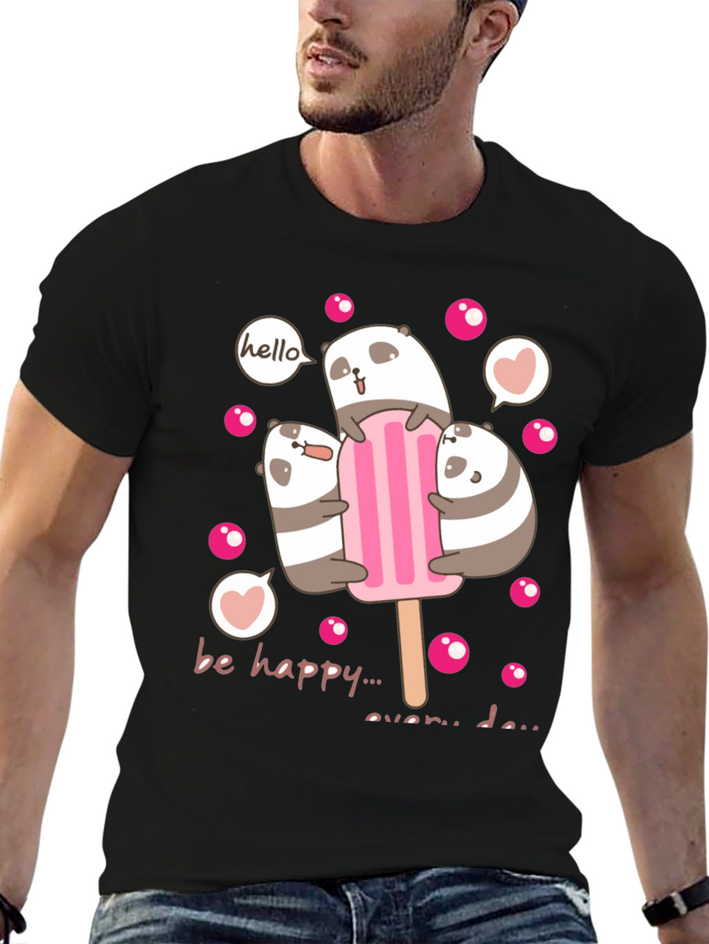 Cute Panda Bear Ice Cream Graphic Tee