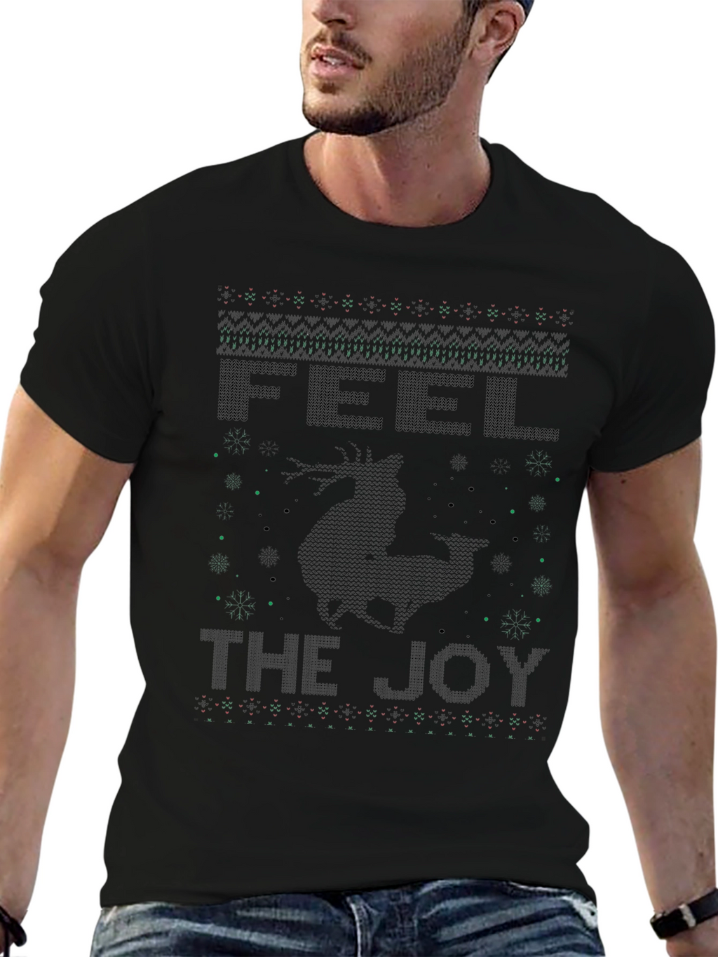 Feel The Joy Christmas Reindeer Ugly Sweater T-Shirt