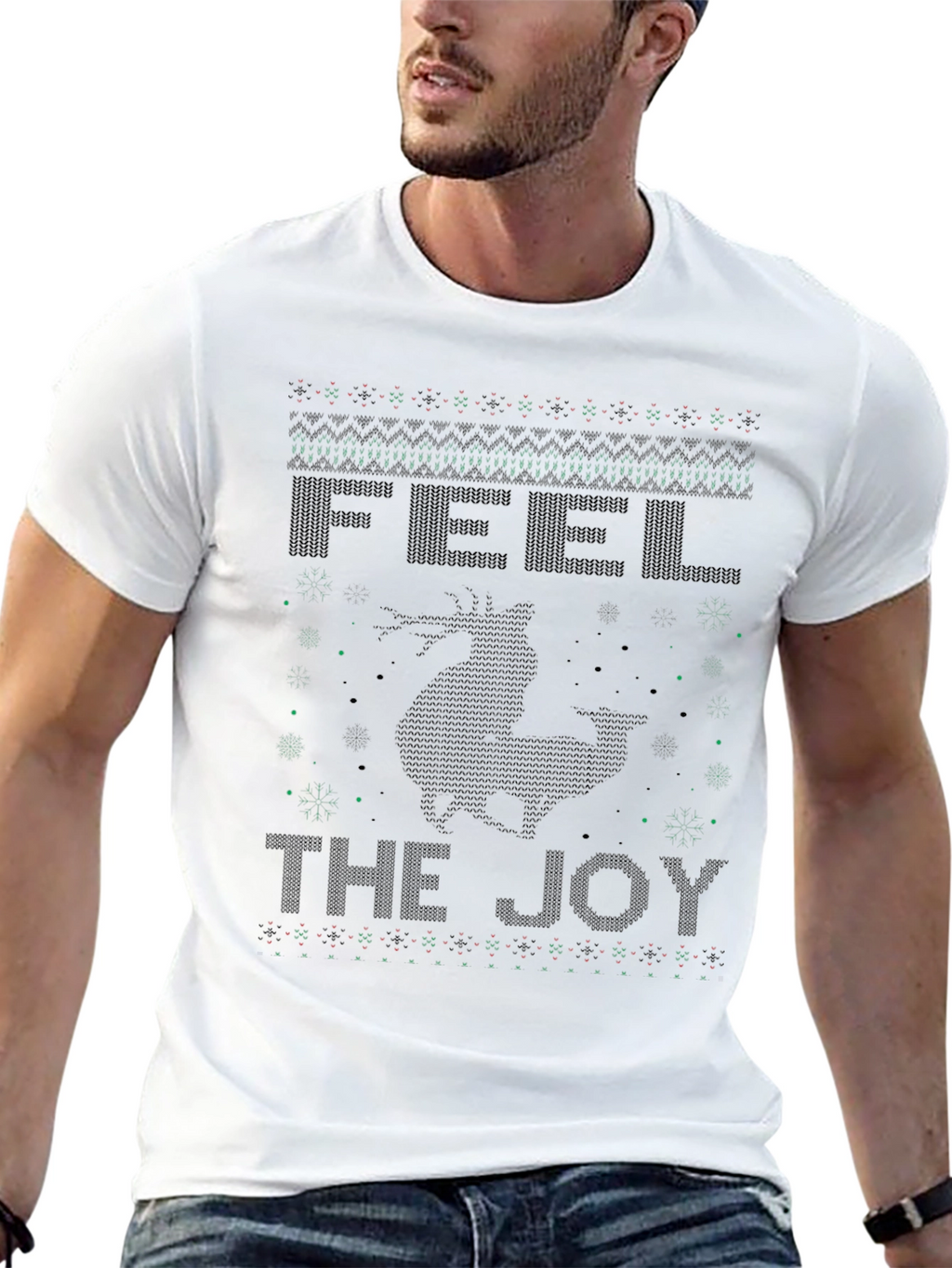 Feel The Joy Christmas Reindeer Ugly Sweater T-Shirt