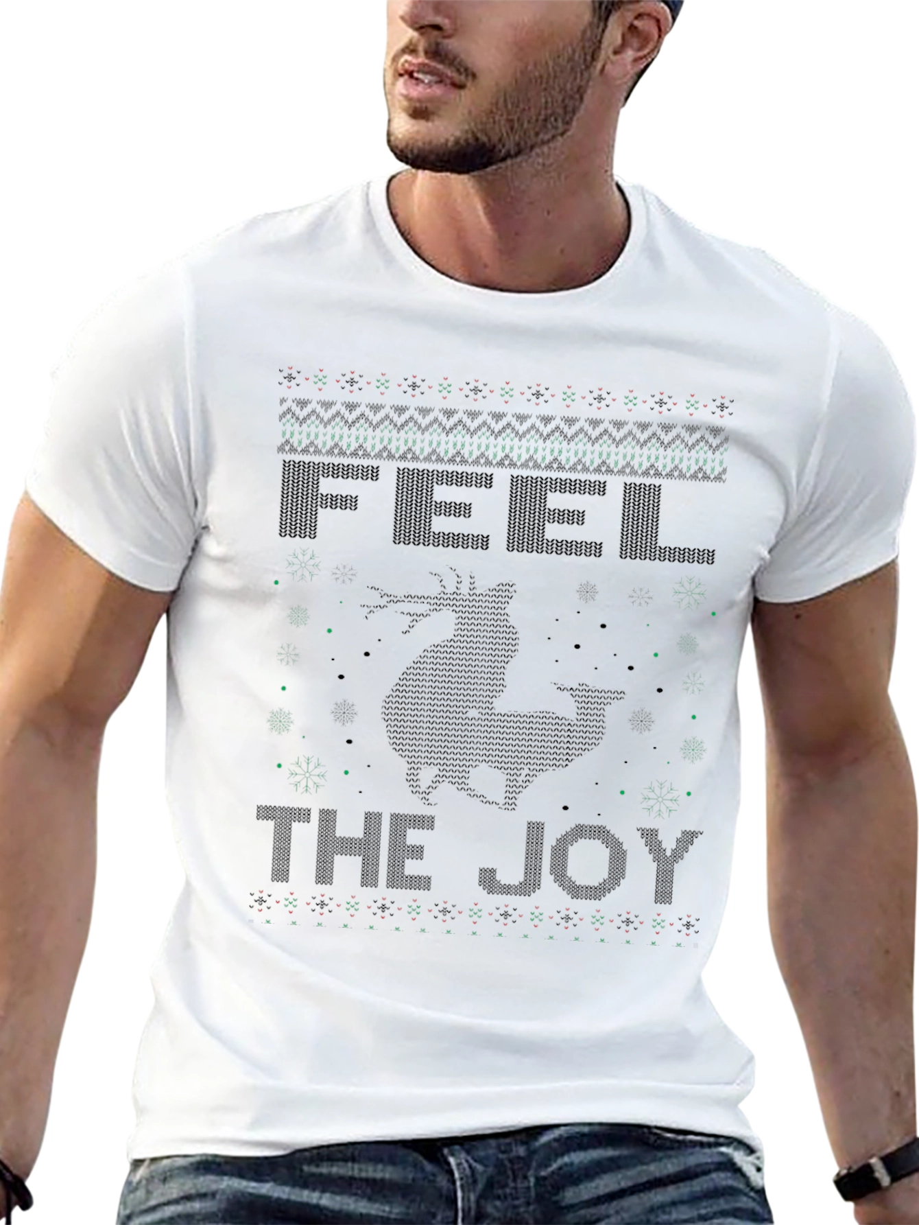 Feel The Joy Christmas Reindeer Ugly Sweater T-Shirt