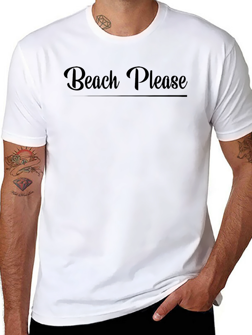 Beach Please Graphic Tee - Black Cotton T-Shirt