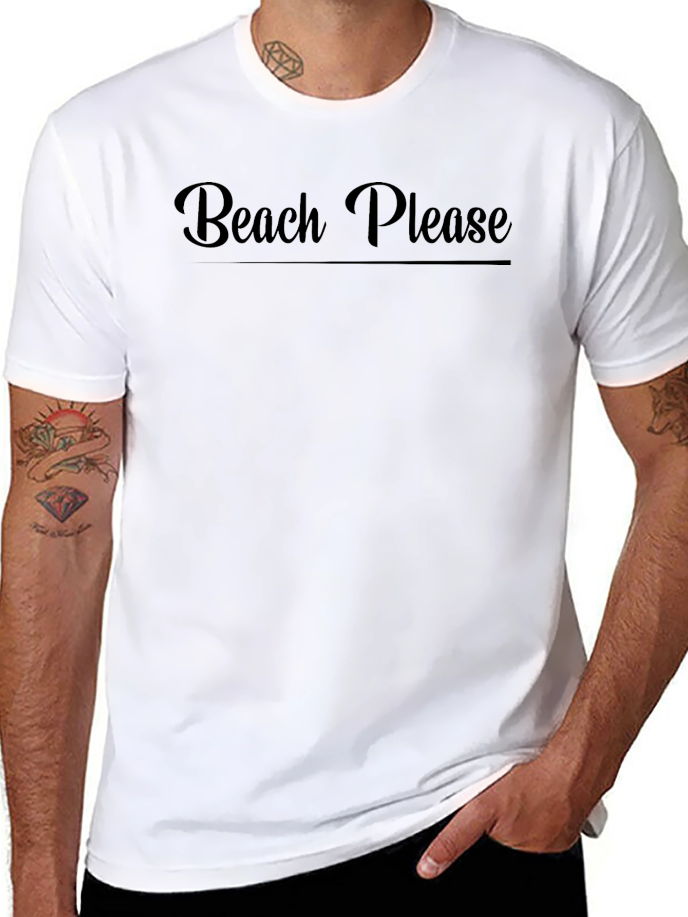 Beach Please Graphic Tee - Black Cotton T-Shirt