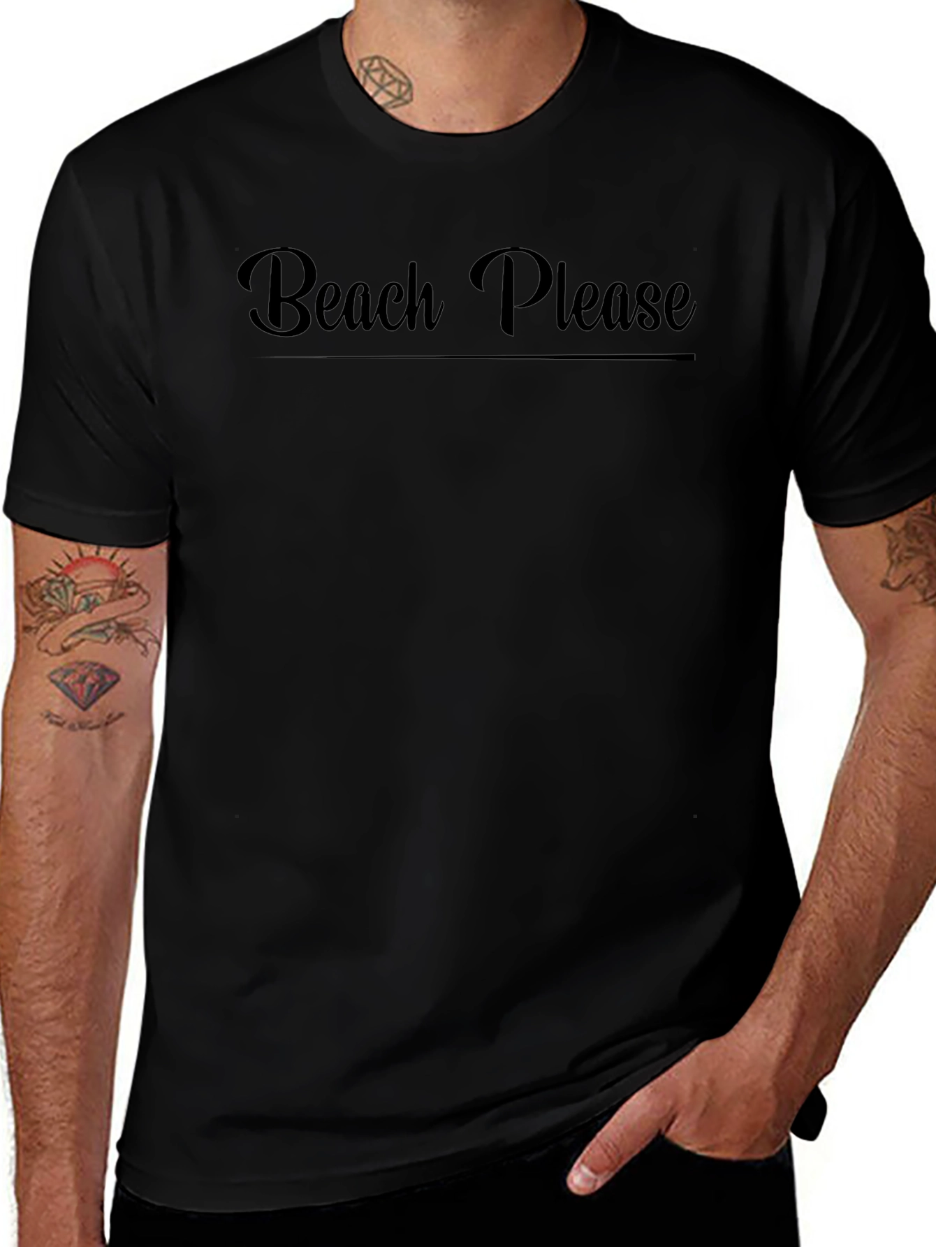 Beach Please Graphic Tee - Black Cotton T-Shirt