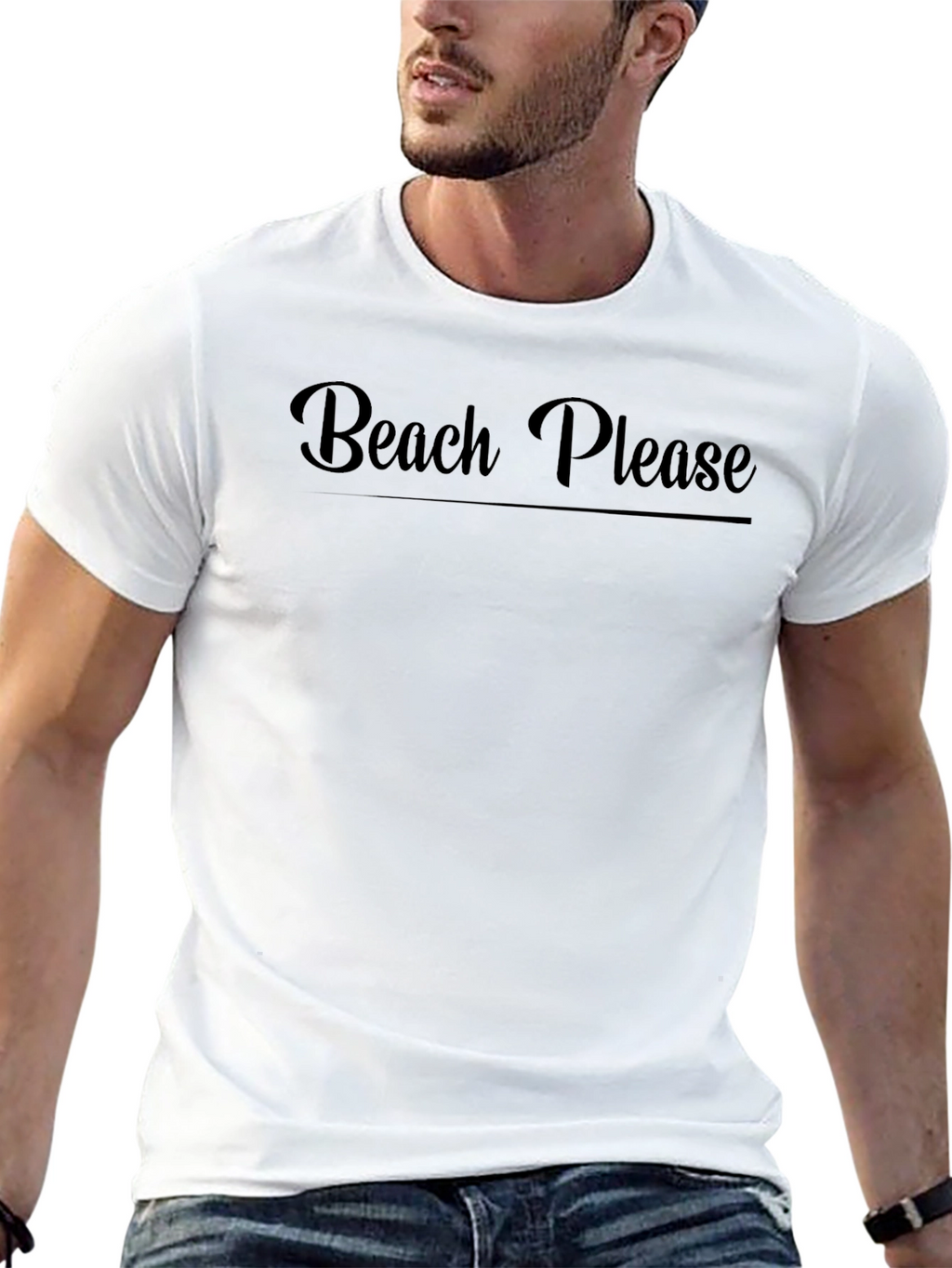 Beach Please Graphic Tee - Black Cotton T-Shirt