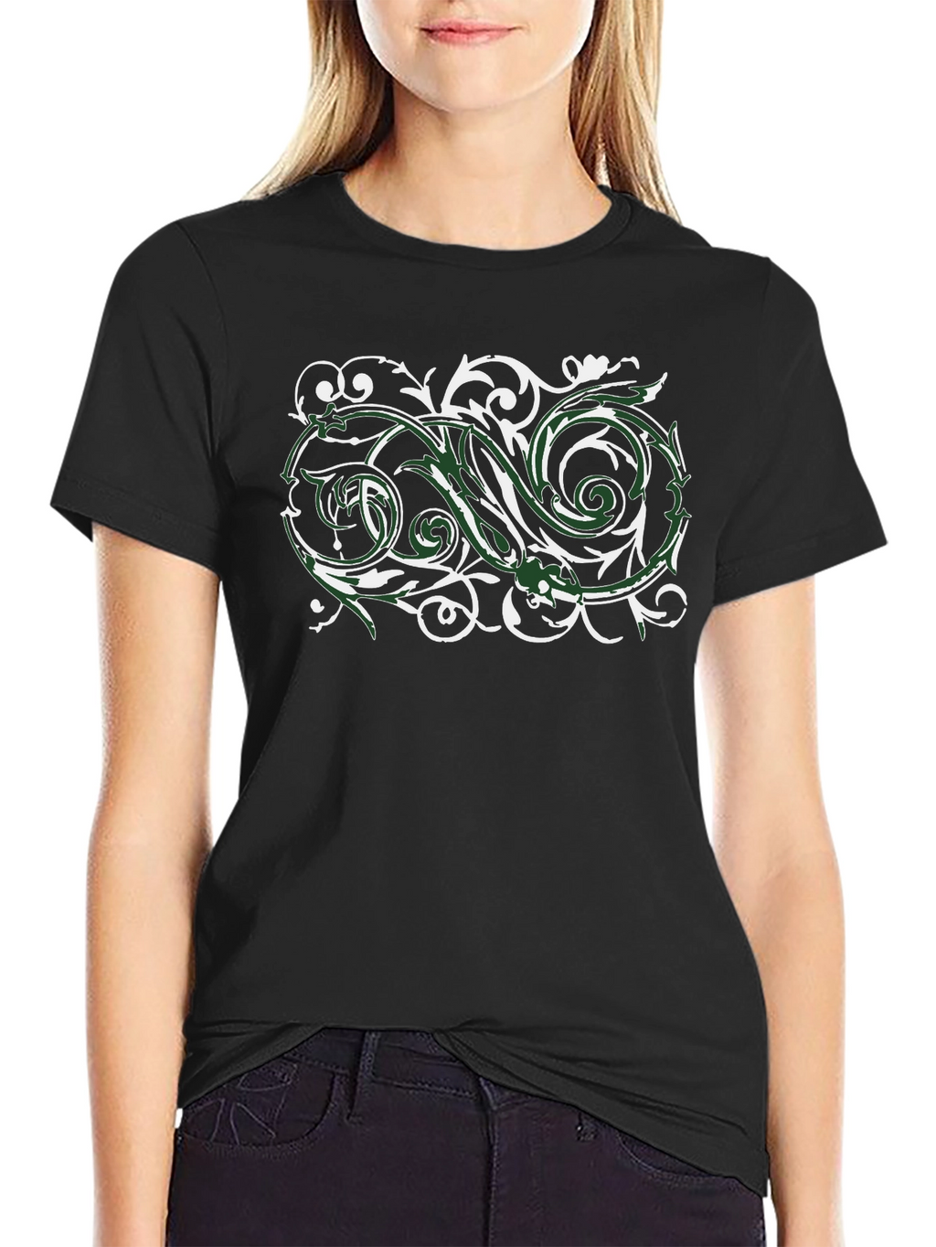 Stylish Black T-Shirt with Floral Design