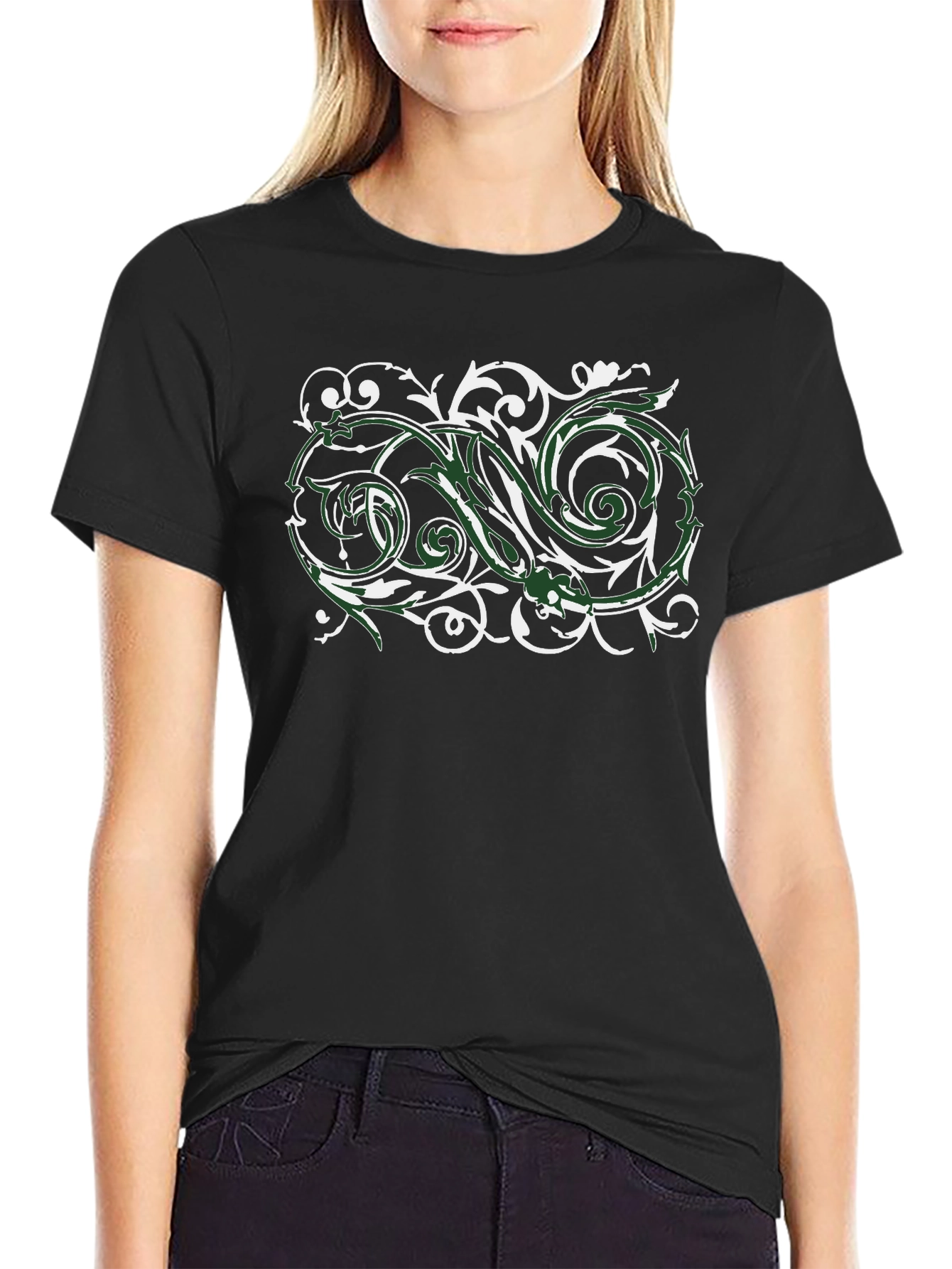 Stylish Black T-Shirt with Floral Design