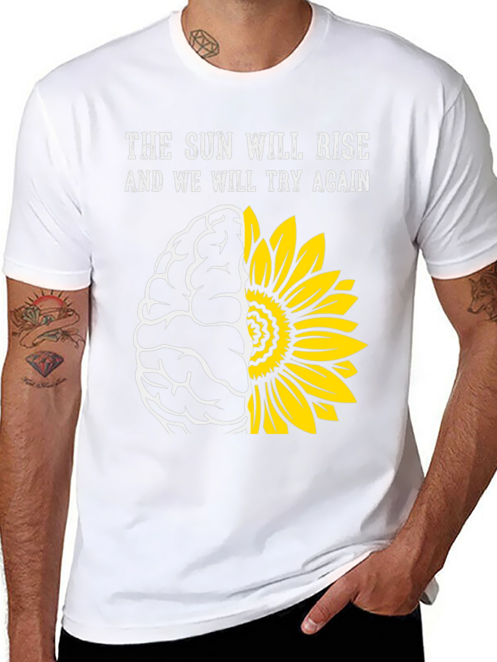 Sun Will Rise T-Shirt: Brain & Sunflower Design