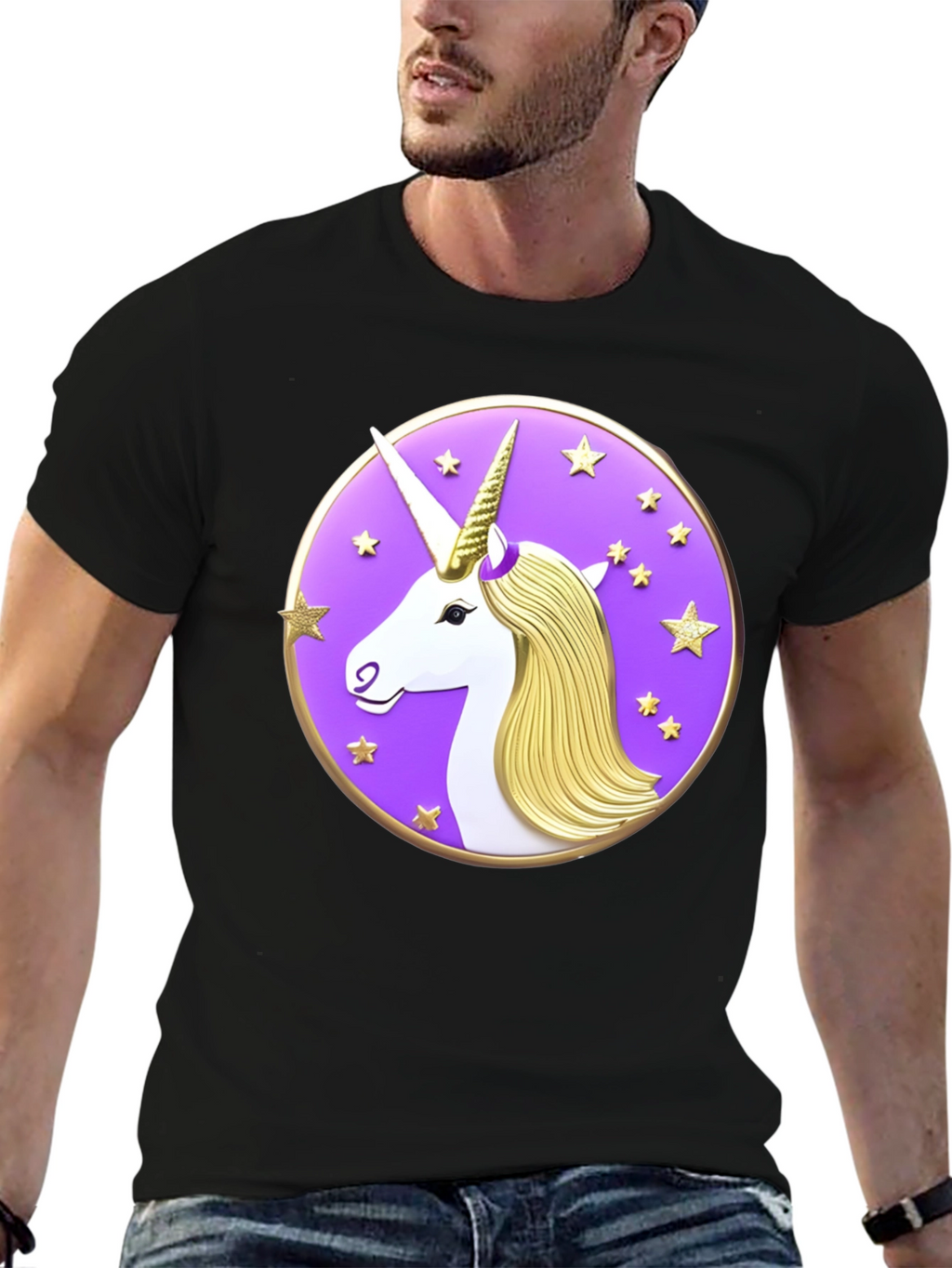 Unicorn Starburst Graphic Black T-Shirt