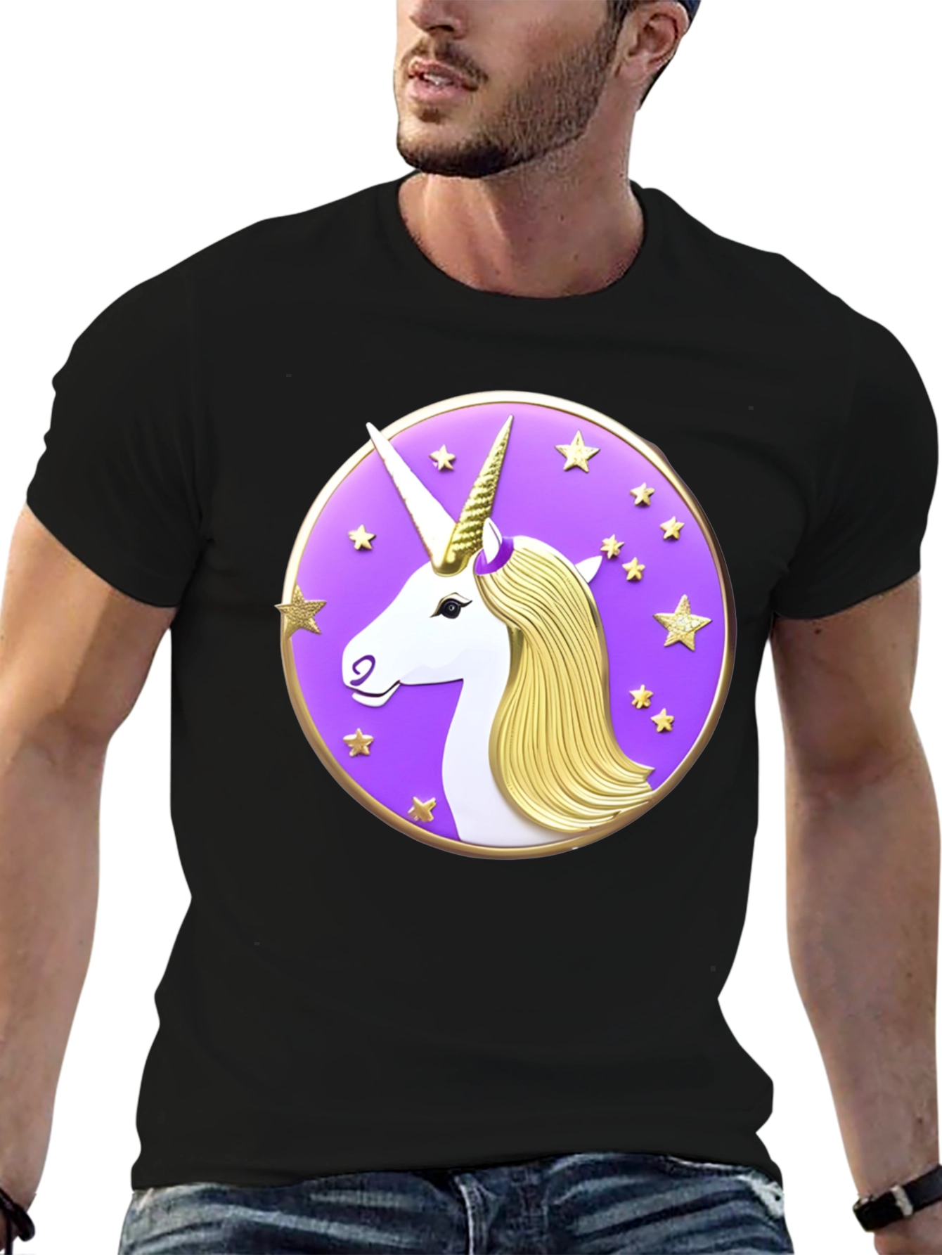 Unicorn Starburst Graphic Black T-Shirt