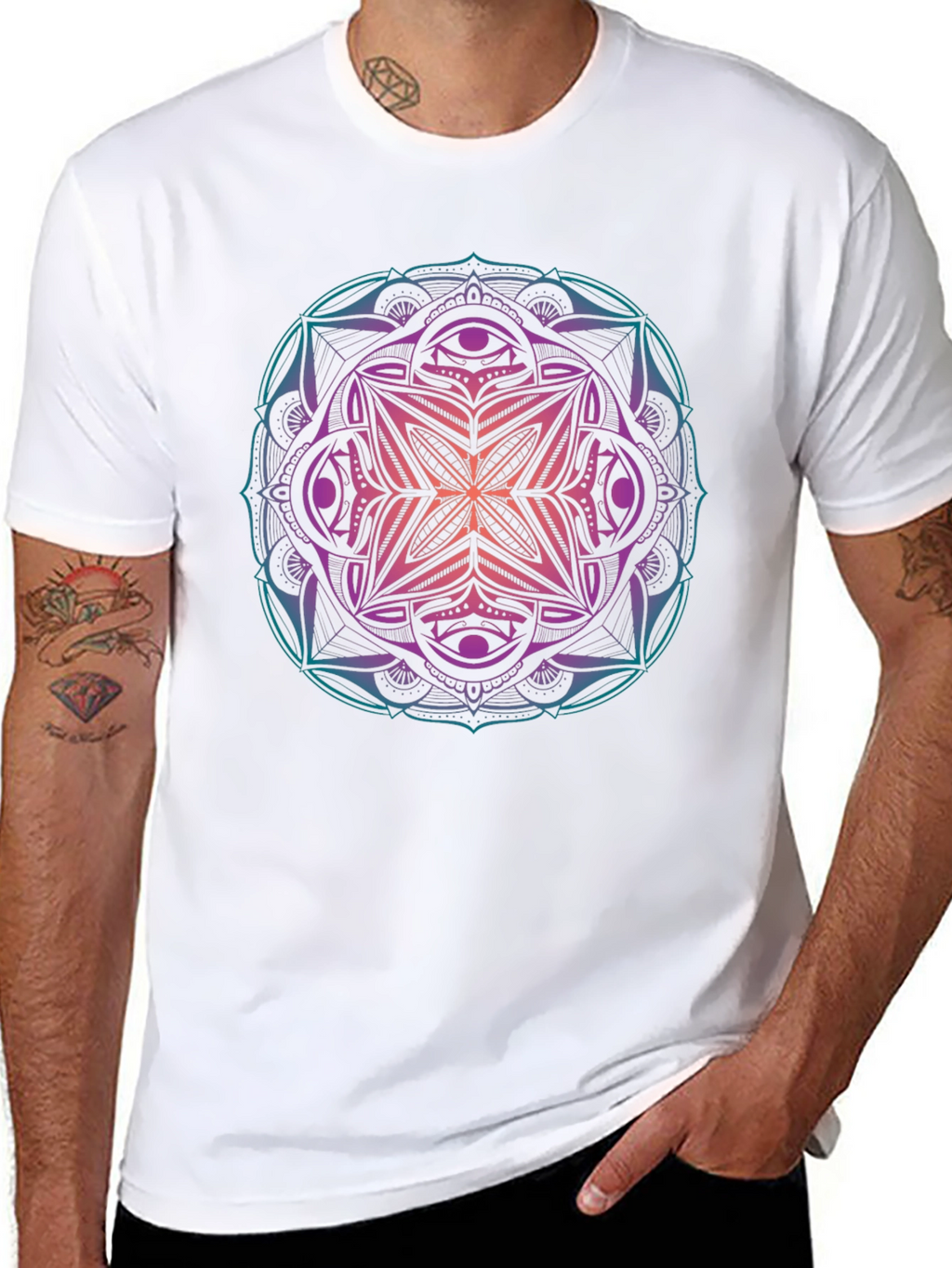 Mens Mandala Graphic Print Crew Neck T-Shirt