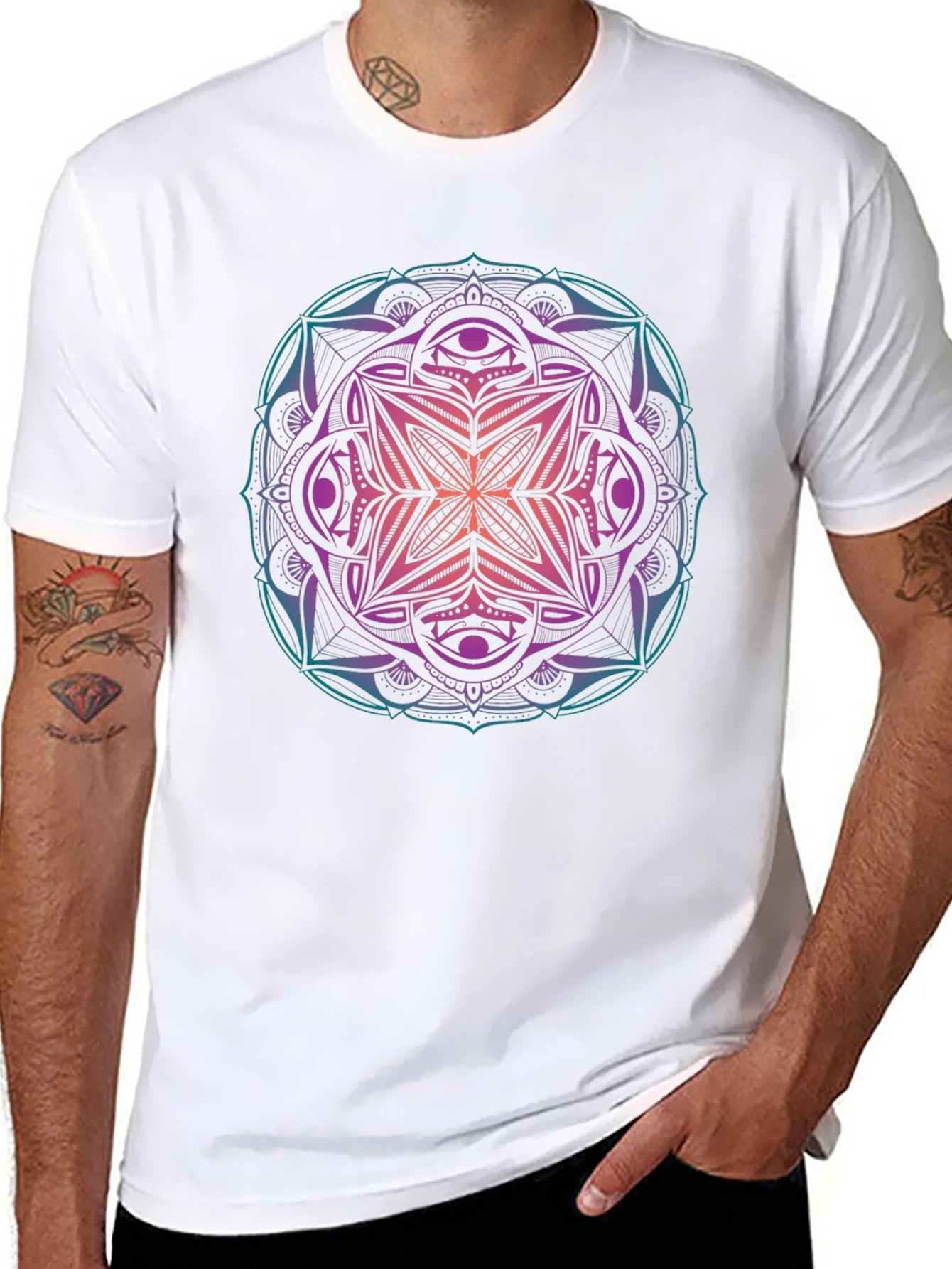 Mens Mandala Graphic Print Crew Neck T-Shirt